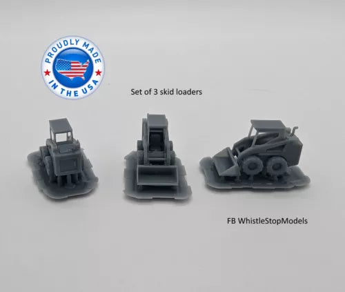 Whistle Stop Models N9006 N Scale 3 Skid Loaders, Resin 3D Printed, Highly Detailed