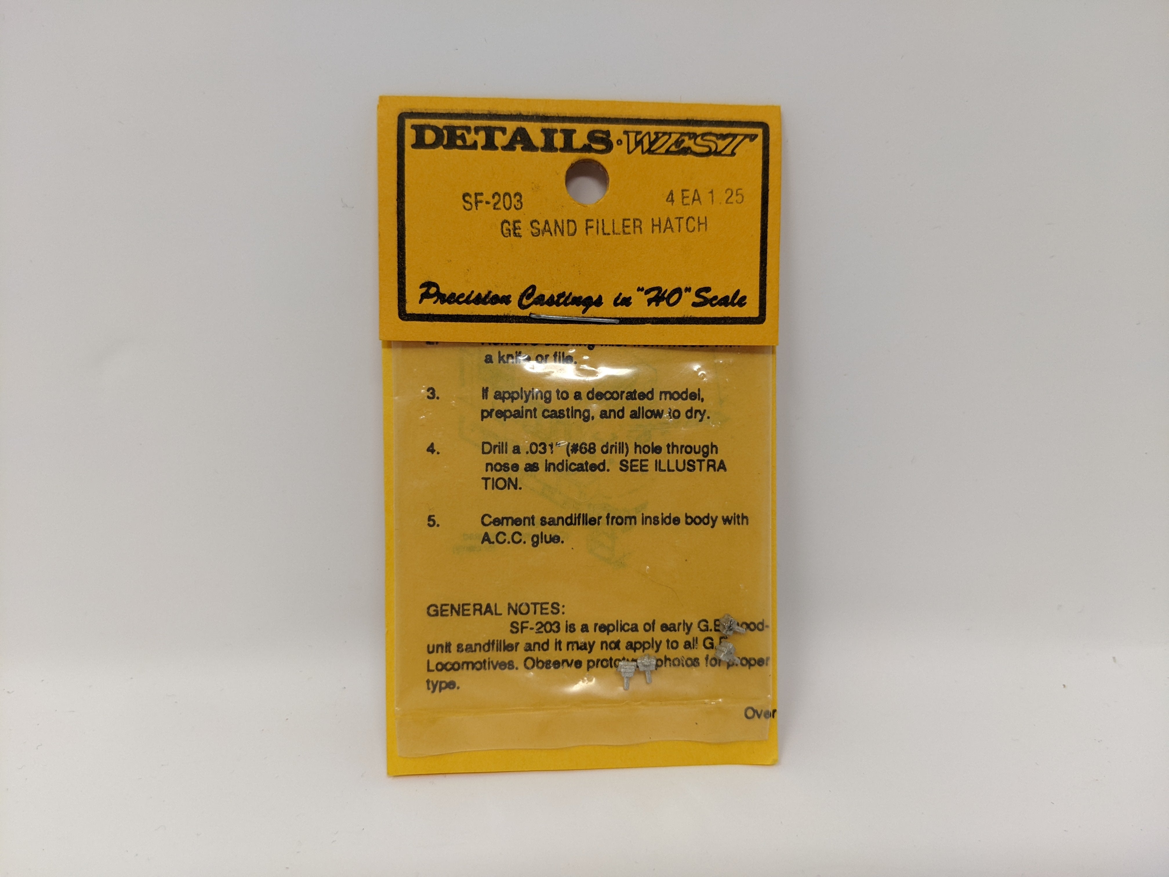 DETAILS WEST SF-203 HO Scale, GE Sand Filler Hatch, Detail Parts