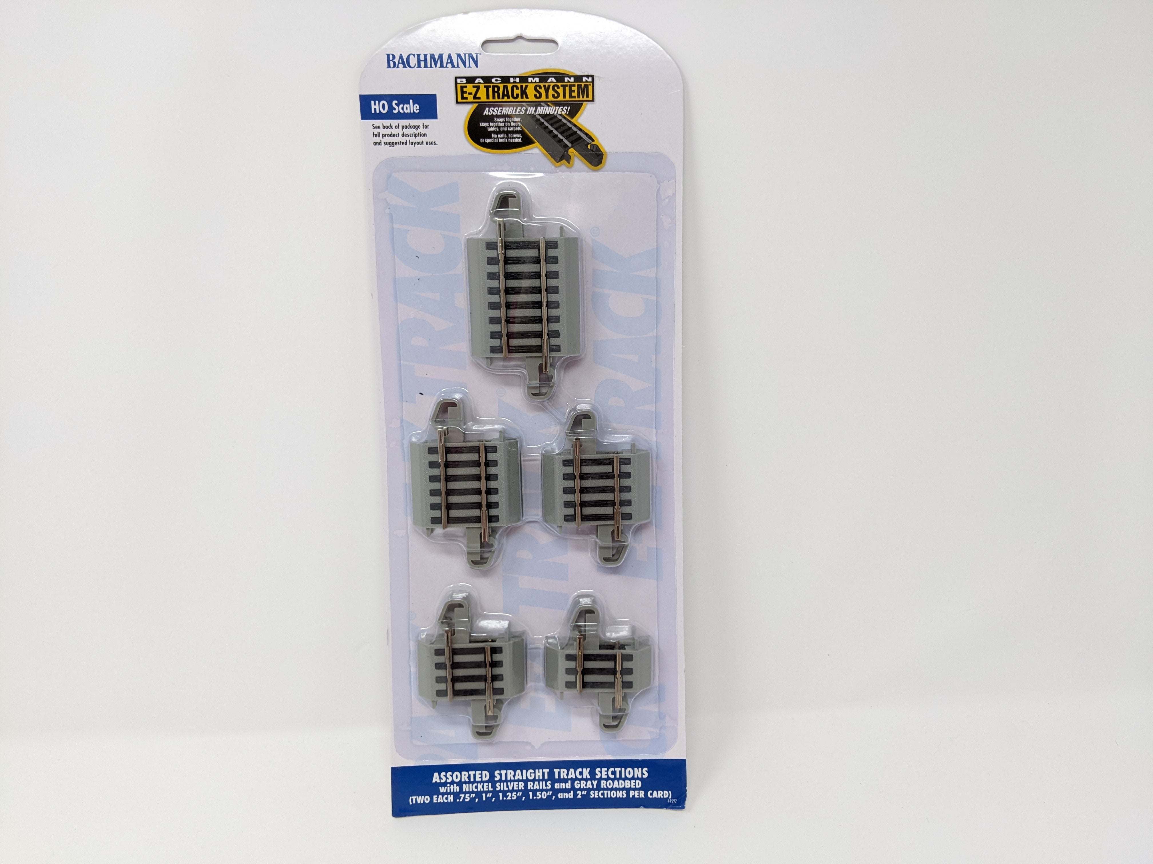 Bachmann 44592 HO Scale, E-Z Track Assorted Straight Track Sections, Nickel Silver Rails & Gray Roadbed Pack of 10