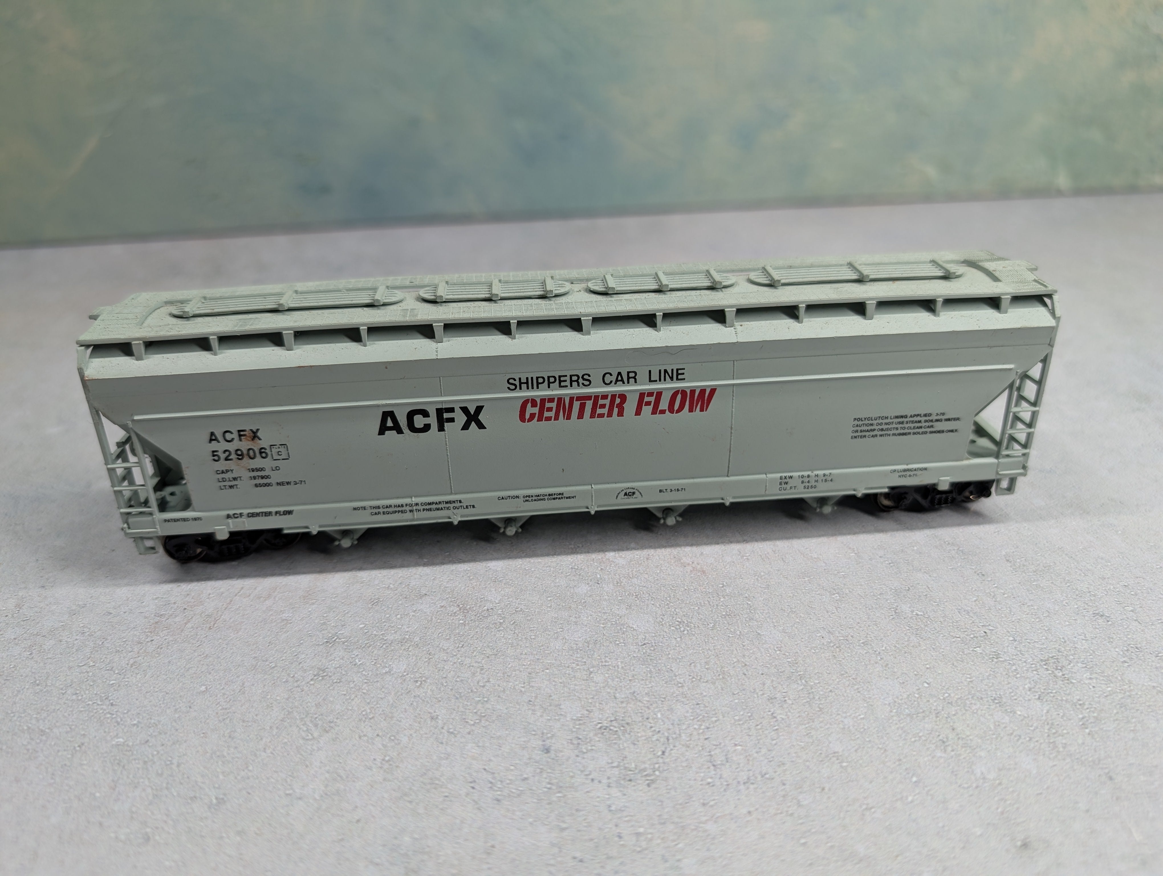 USED Athearn HO Scale ACF 4 Bay Covered Hopper Shippers Car Line ACFX #52906
