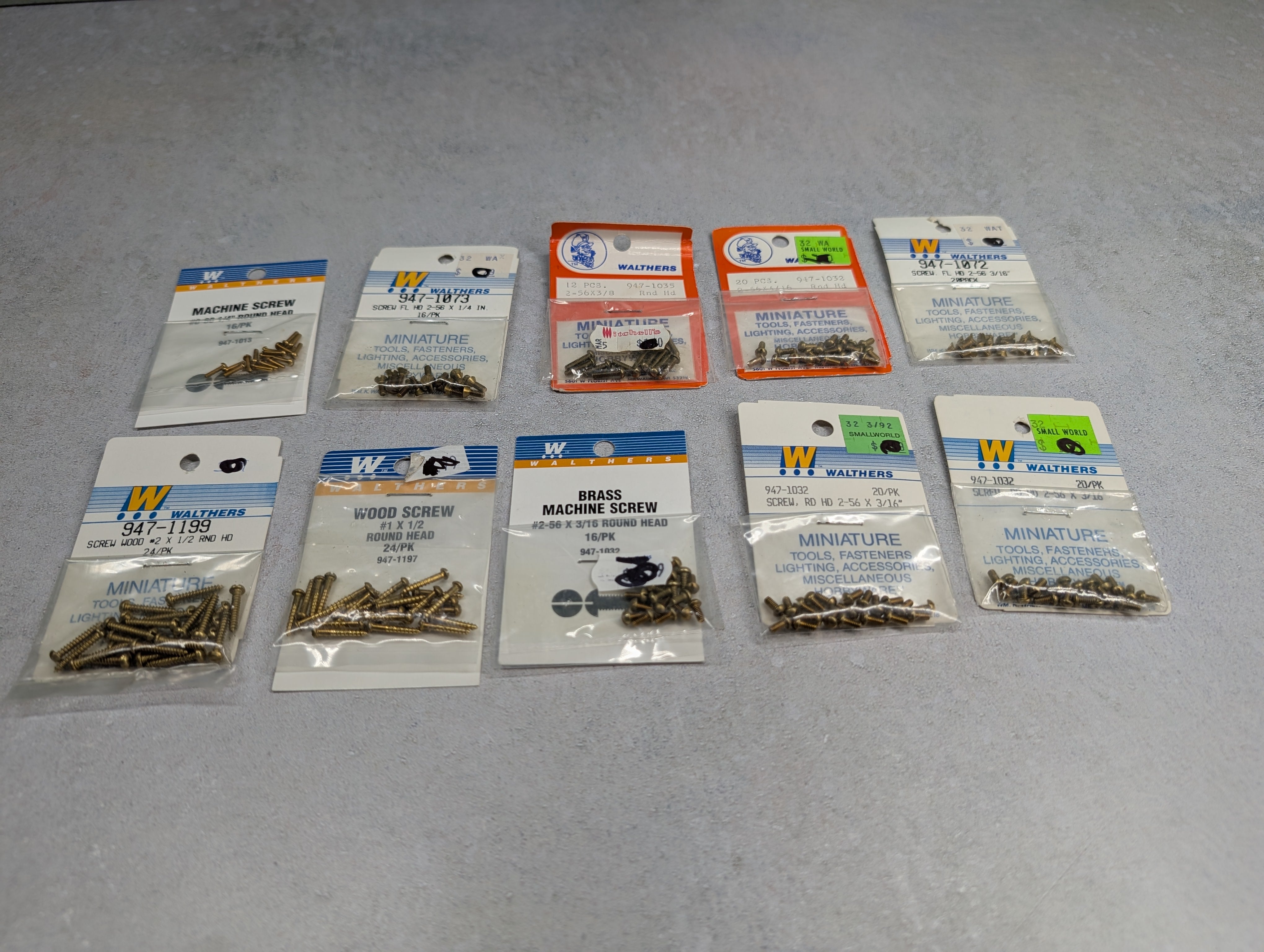 Walthers HO Scale Large Lot of Various Types of Screws (10 packs pcs)