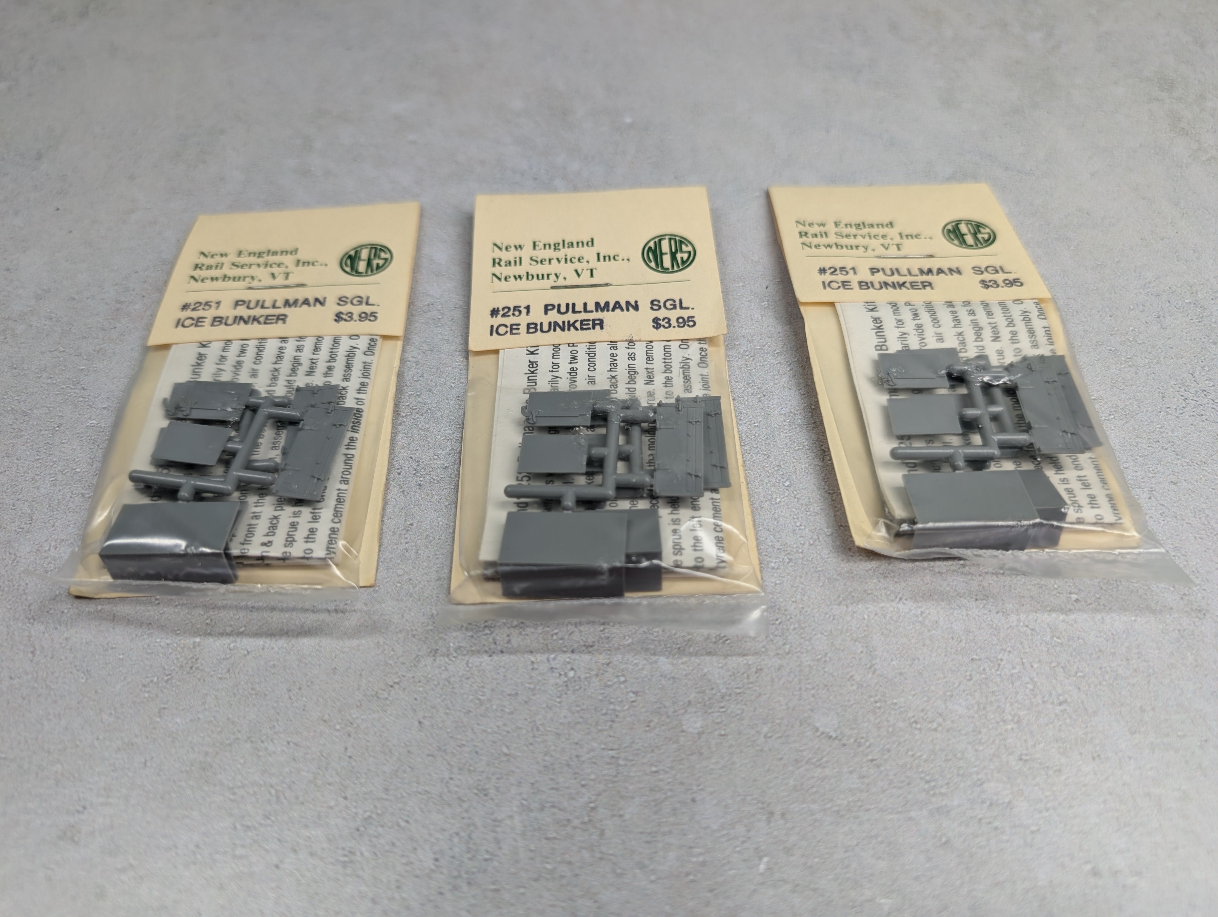 New England Rail Service 251 HO Scale Pullman SGL Ice Bunker Detail Parts (3 pcs)