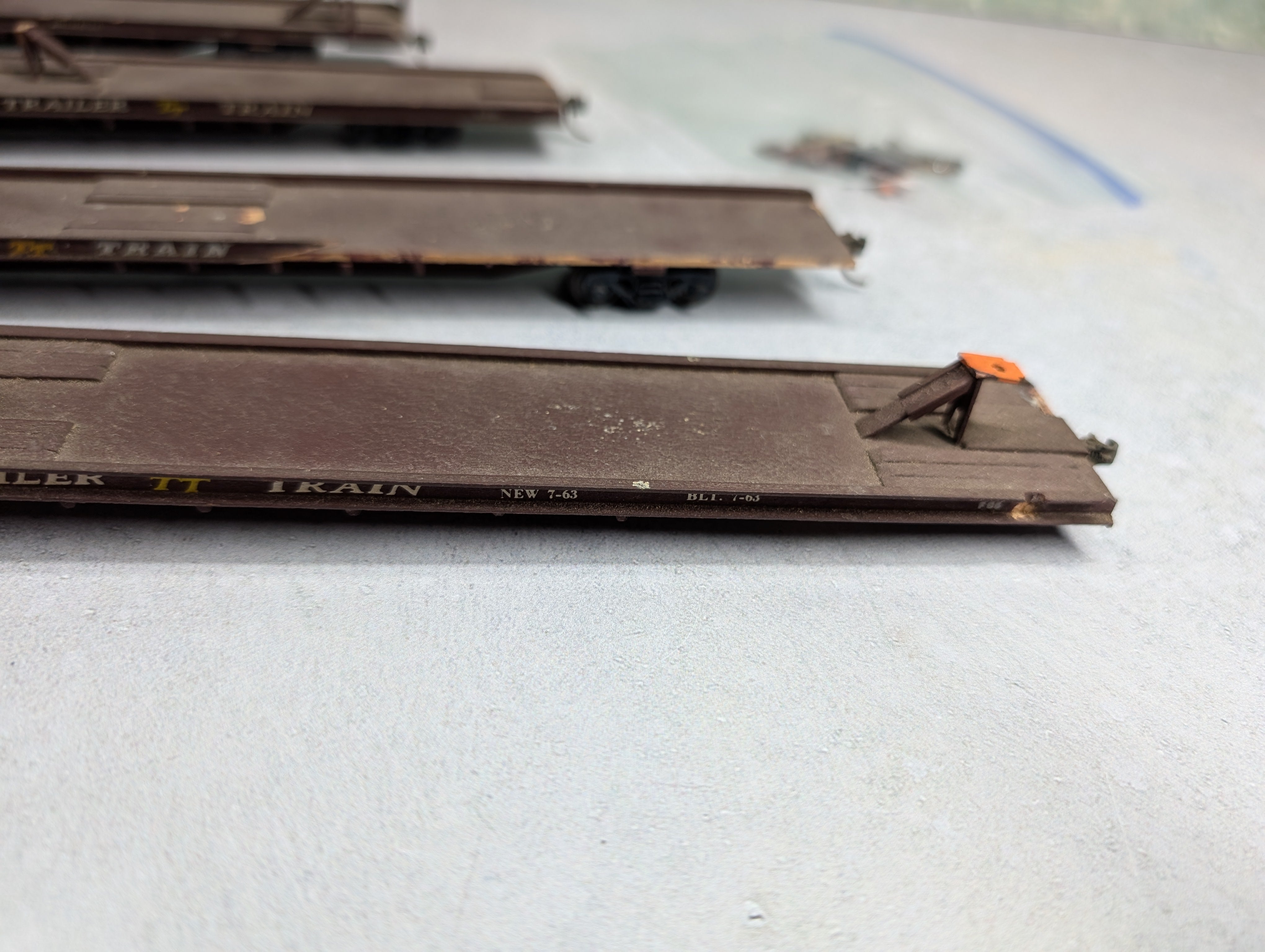 USED HO Scale Trailer Flat Cars Trailer Train TTX Custom Wood Built (4 pcs)