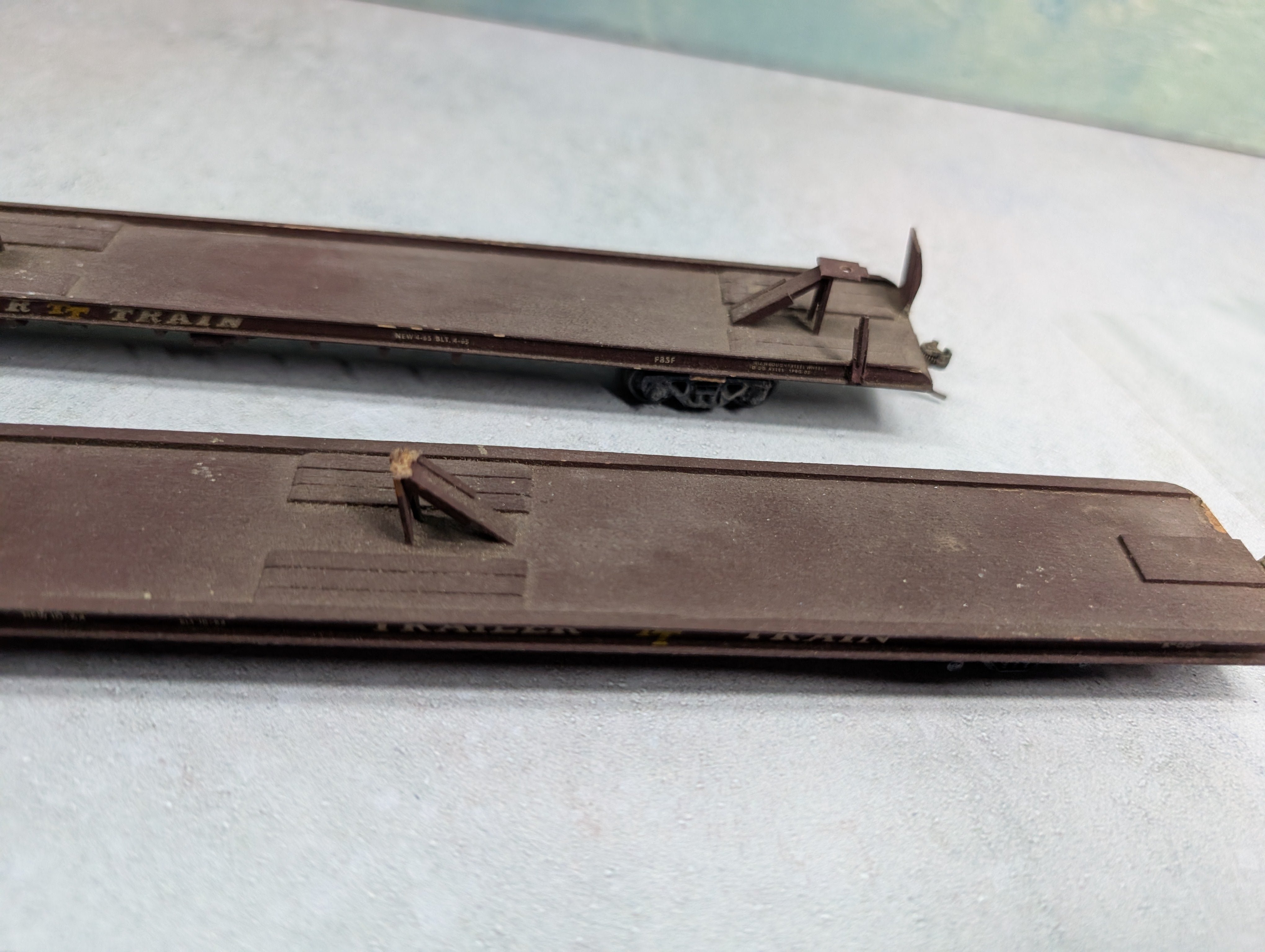 USED HO Scale Trailer Flat Cars Trailer Train TTX Custom Wood Built (4 pcs)