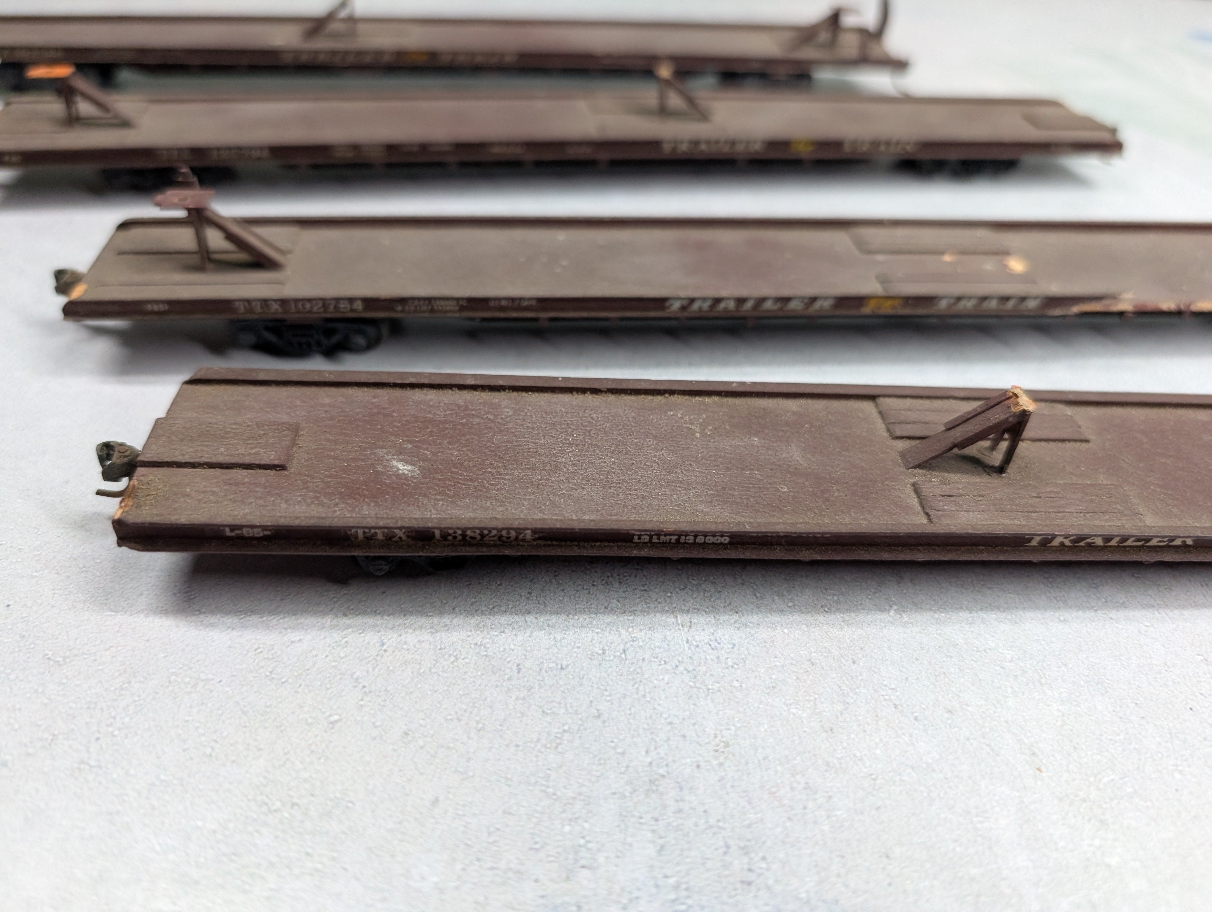 USED HO Scale Trailer Flat Cars Trailer Train TTX Custom Wood Built (4 pcs)