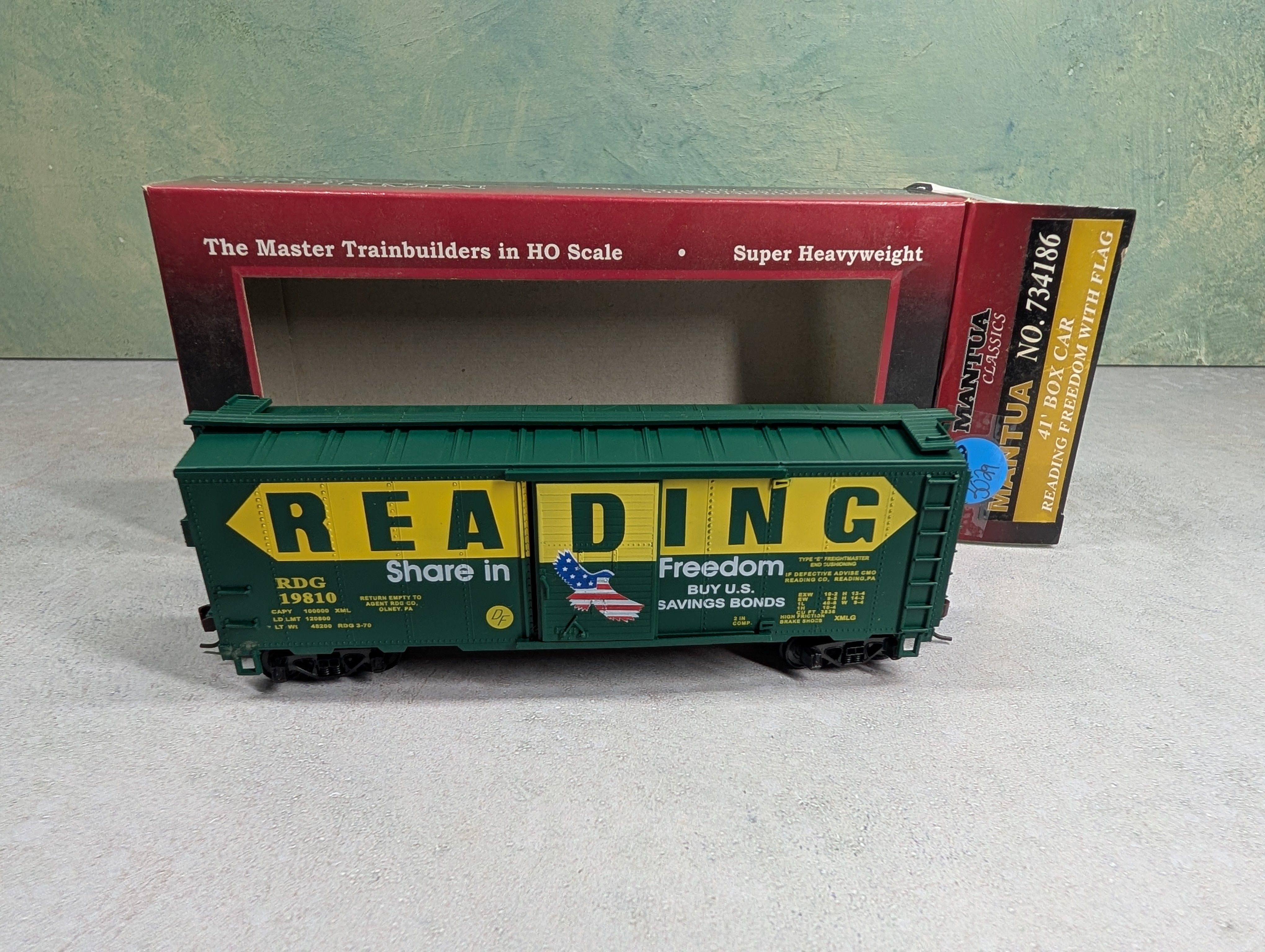 USED Mantua 734186 HO Scale Classics 40' Box Car Reading RDG #19810 Knuckle Couplers