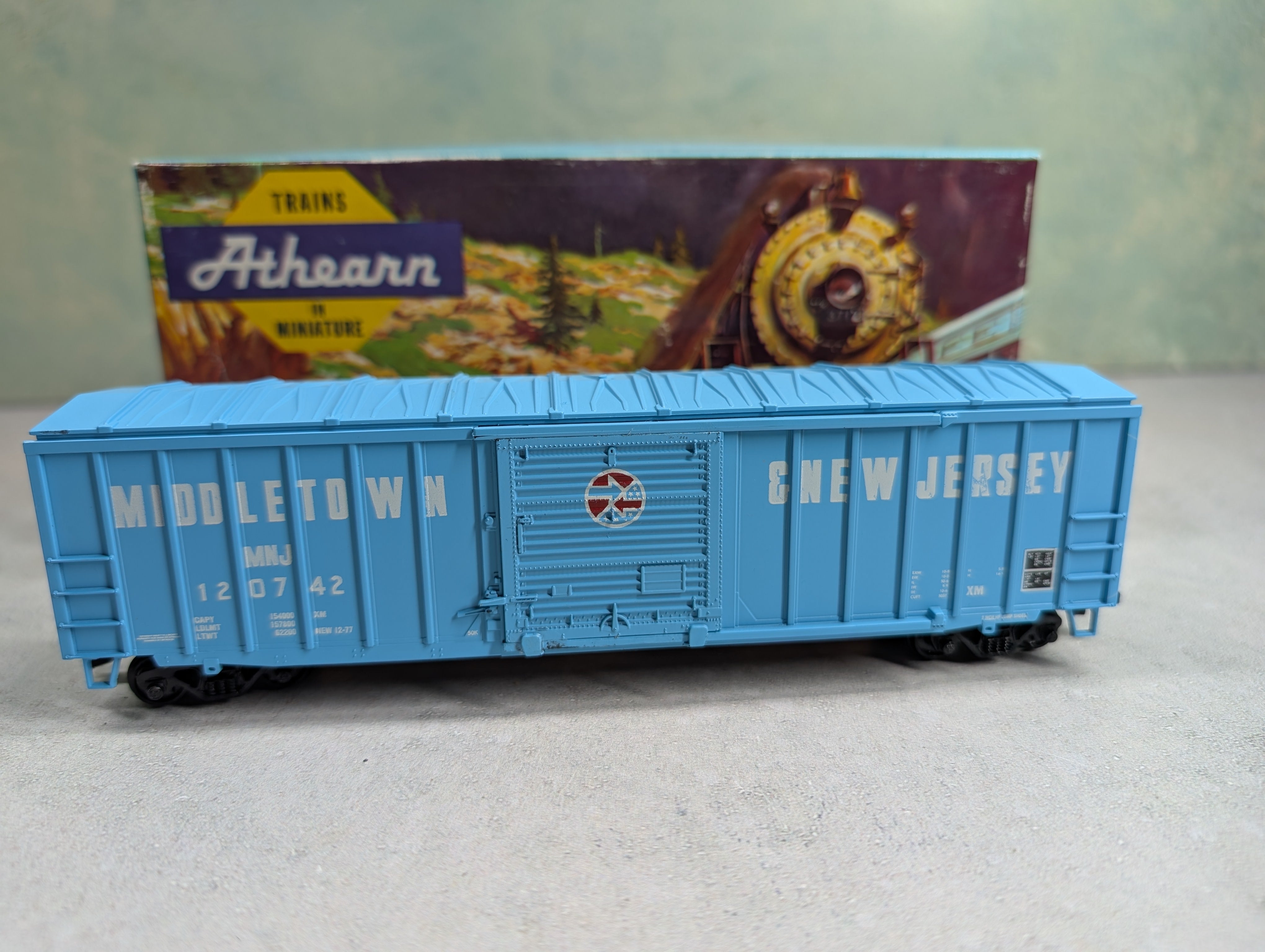 USED Athearn HO Scale 50' ACF Railbox Box Car Middletown & New Jersey MNJ #120742 Bev-Bel