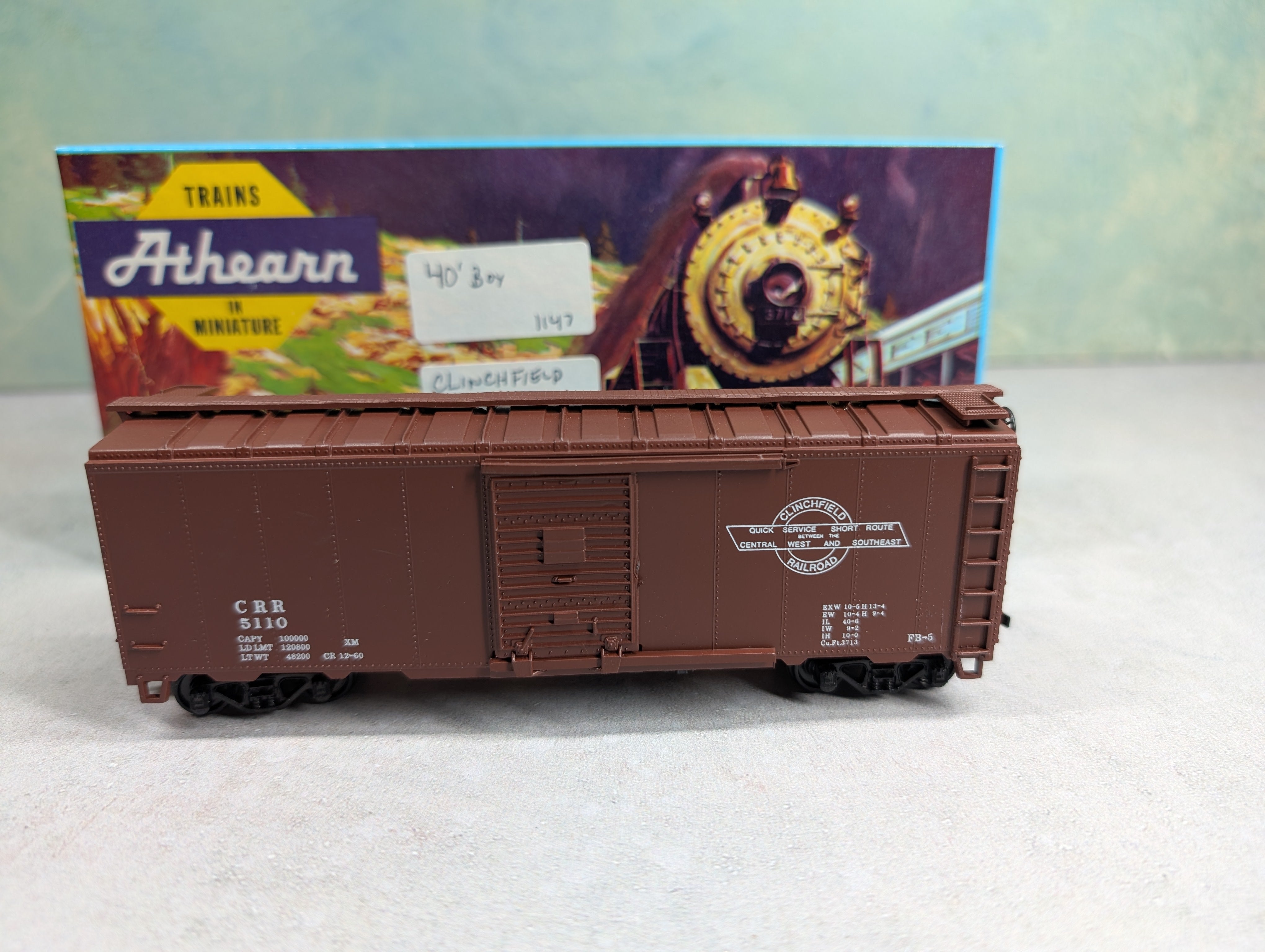 USED Athearn HO Scale 40' Box Car Clinchfield CRR #5110 Bev-Bel
