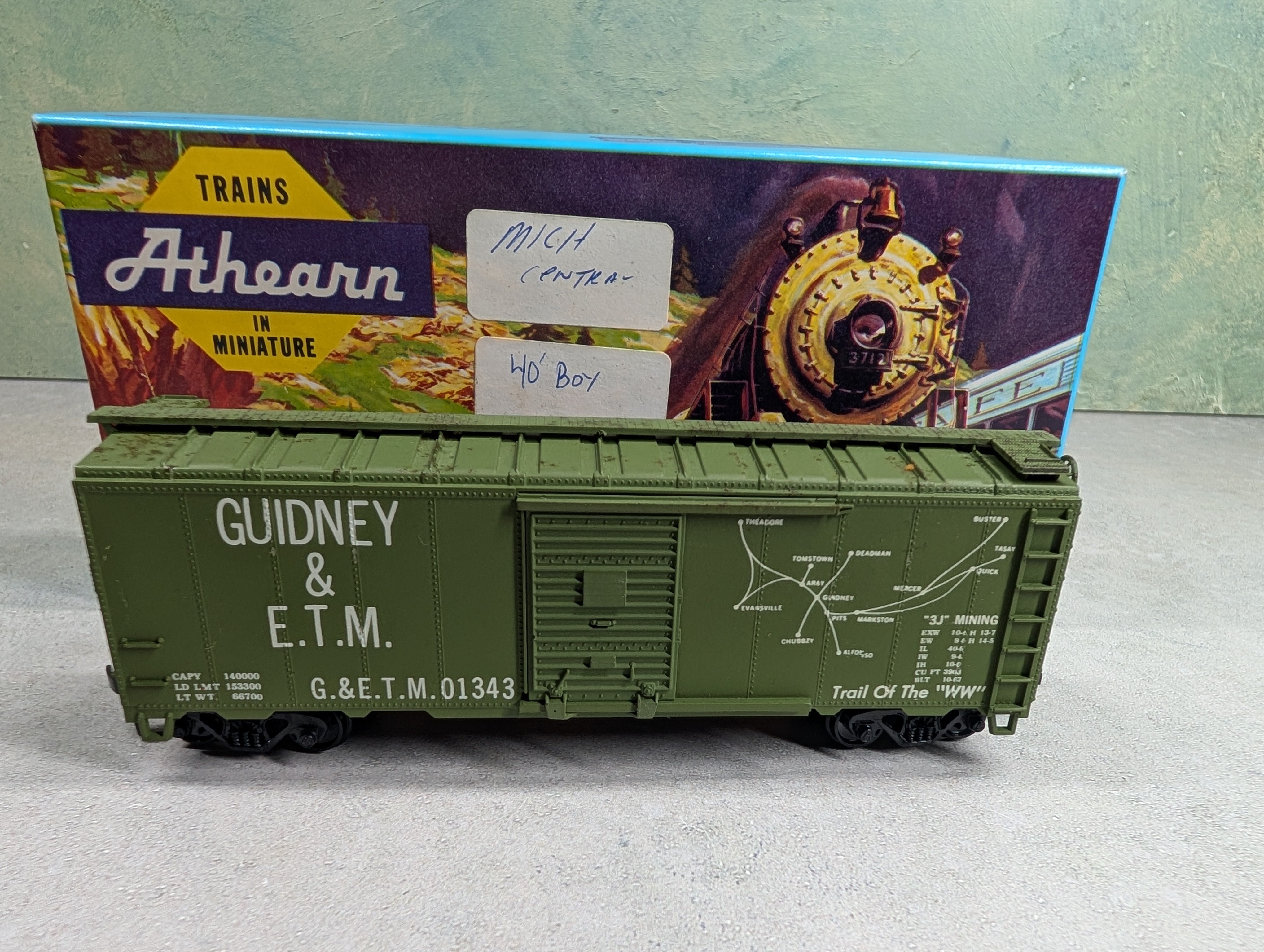 USED Athearn HO Scale 40' Box Car Guidney & ETM G&ETM #01343 Custom