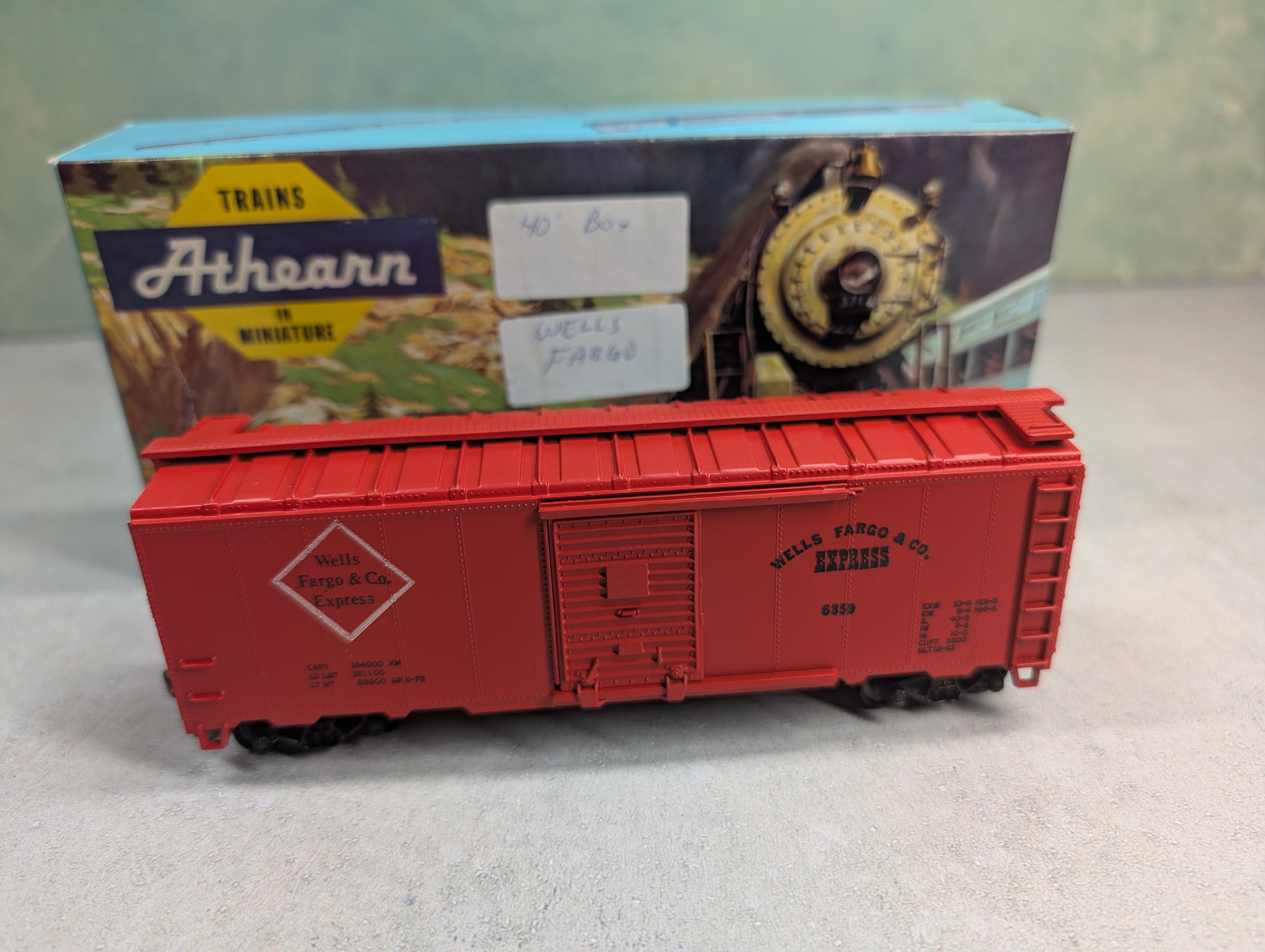 USED Athearn HO Scale 40' Box Car Wells Fargo & Co Express #6859 Bev-Bel