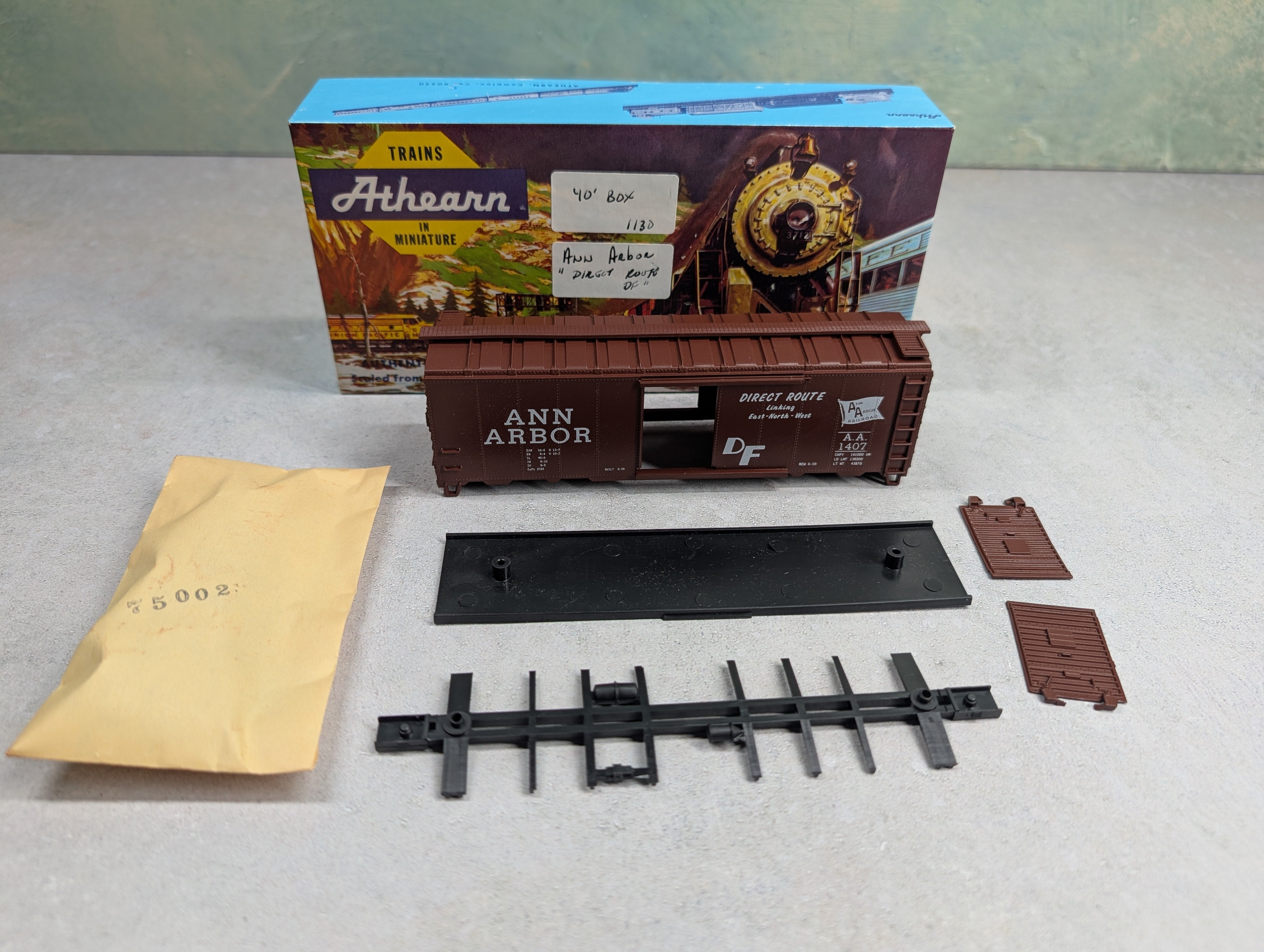 USED Athearn HO Scale 40' Steel Box Car Ann Arbor AA #1407 Bev-Bel KIT
