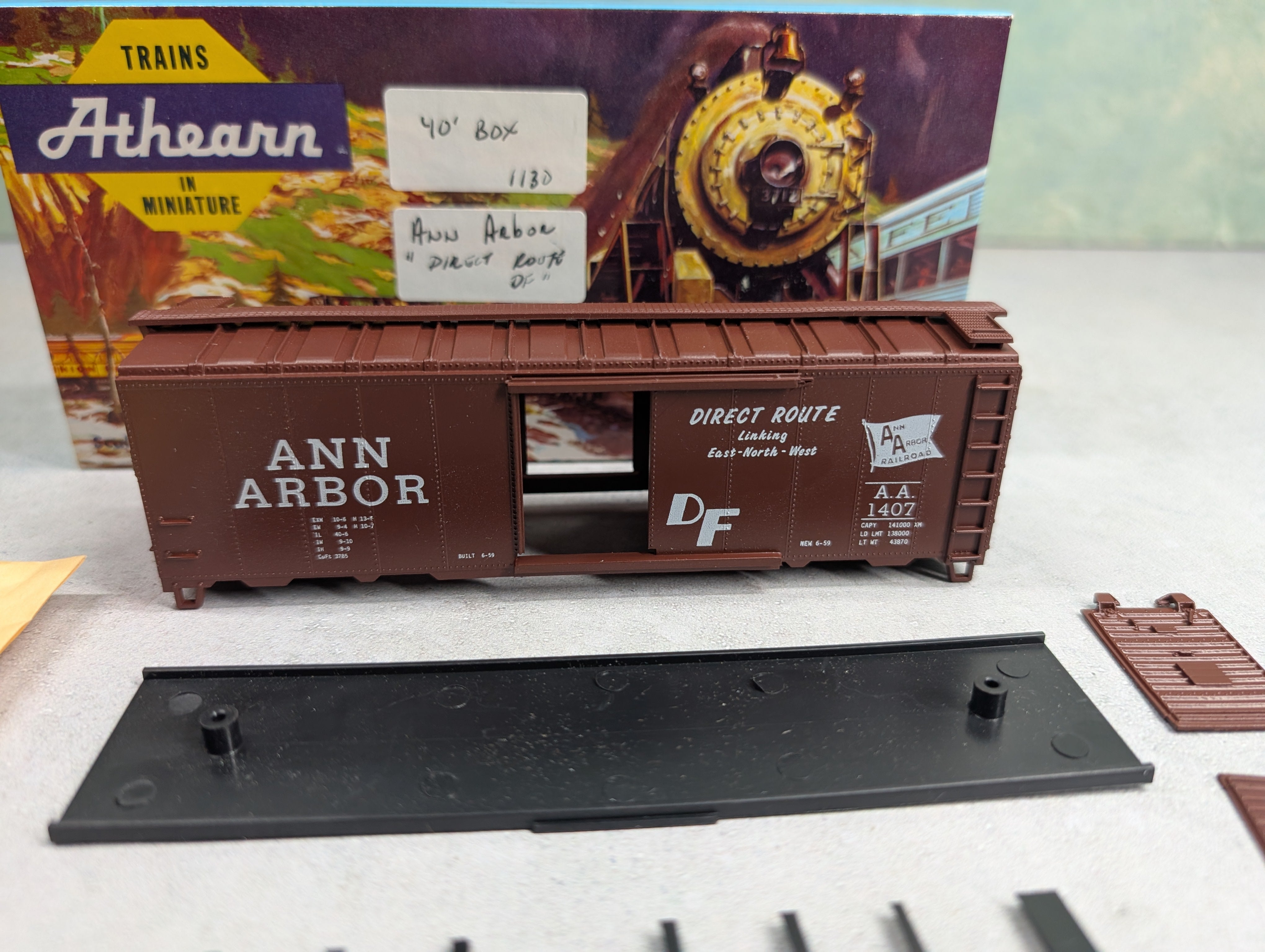 USED Athearn HO Scale 40' Steel Box Car Ann Arbor AA #1407 Bev-Bel KIT