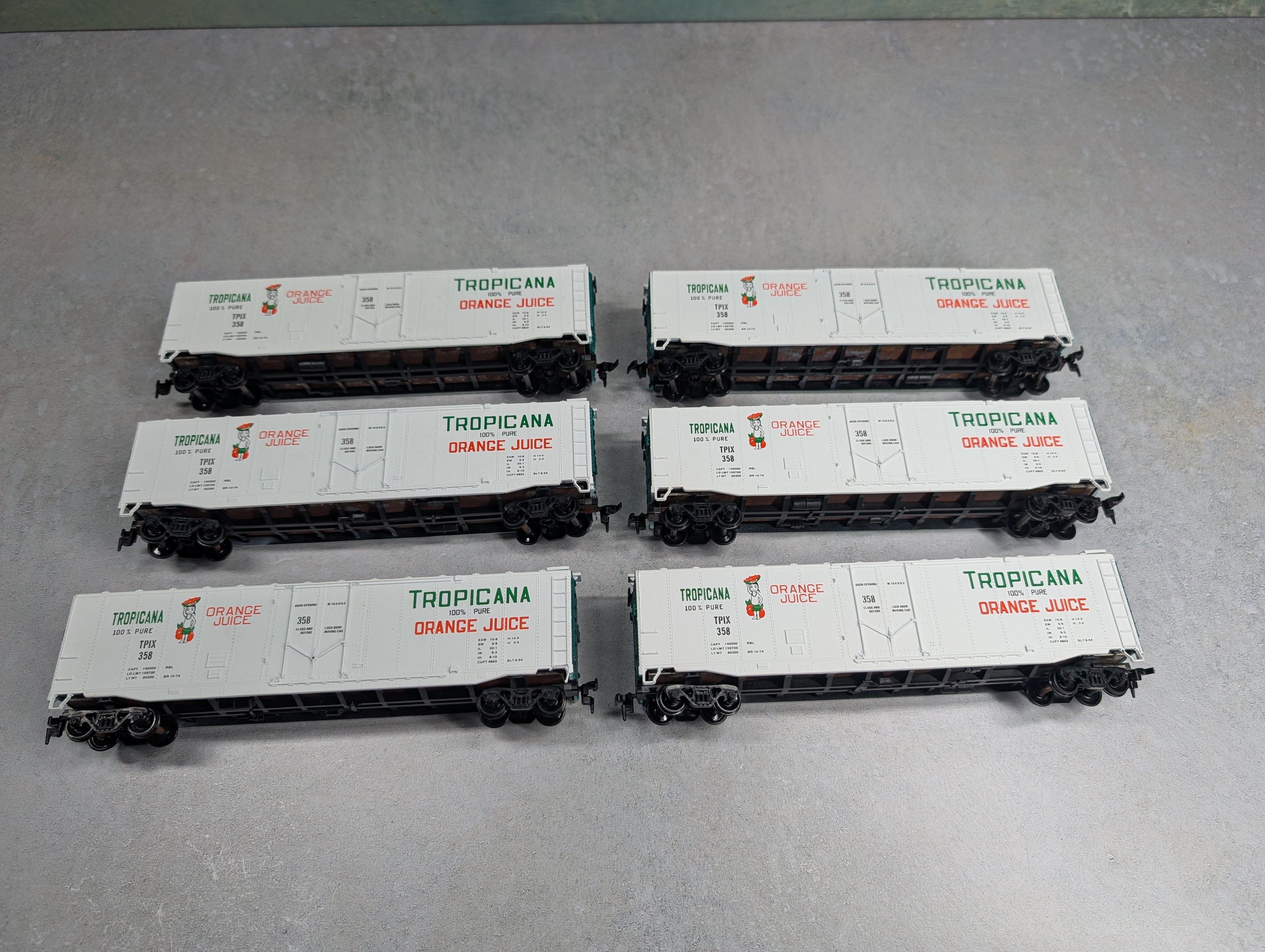 USED Athearn HO Scale 50' PD Box Car Tropicana TPIX #358 Bev-Bel (6 pcs)