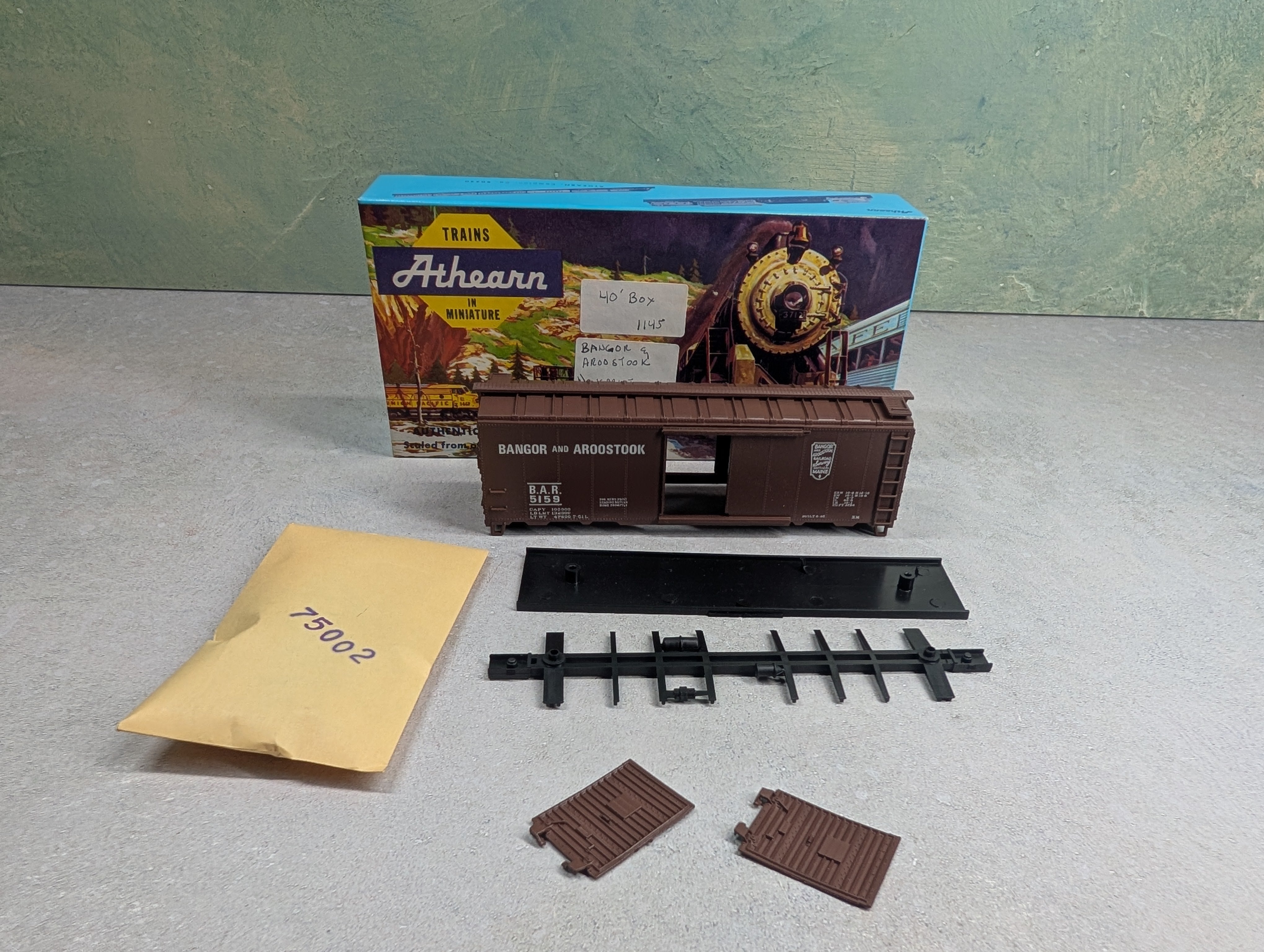 USED Athearn HO Scale 40' Box Car Bangor and Aroostook BAR #5159 Bev-Bel KIT
