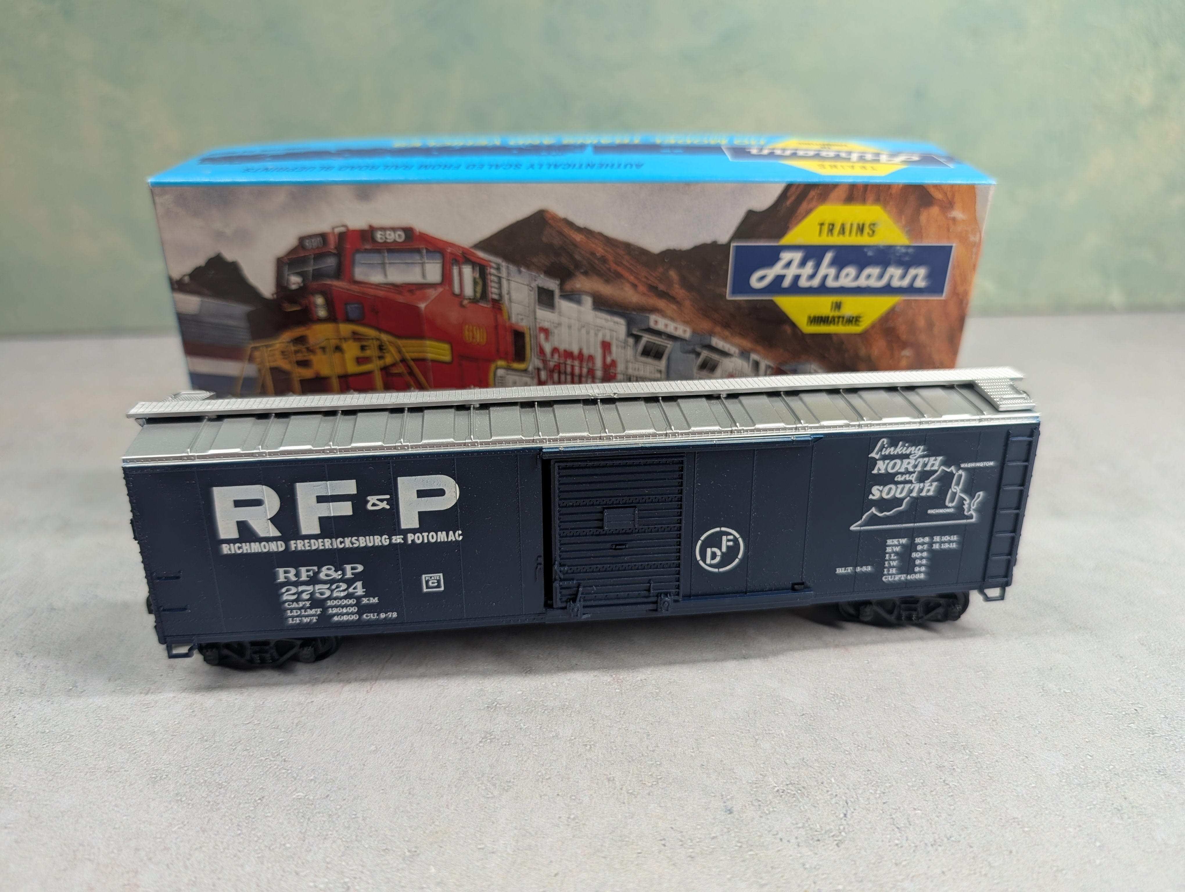 USED Athearn HO Scale 50' SD Box Car Richmond Fredericksburg & Potomac RF&P #27524 Bev-Bel