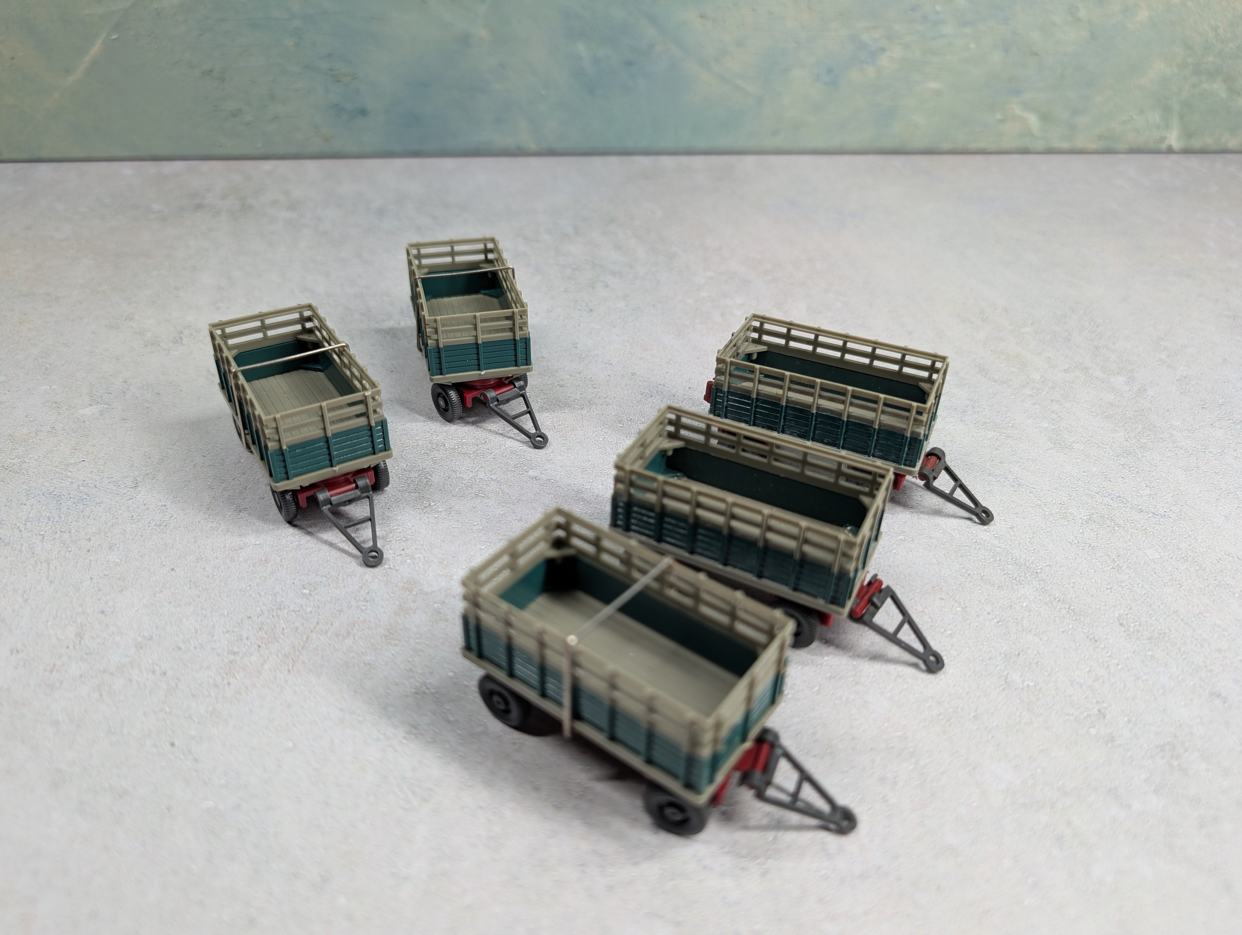 USED Wiking HO Scale Lot of High Sided Agricultural Trailers (5 pcs)