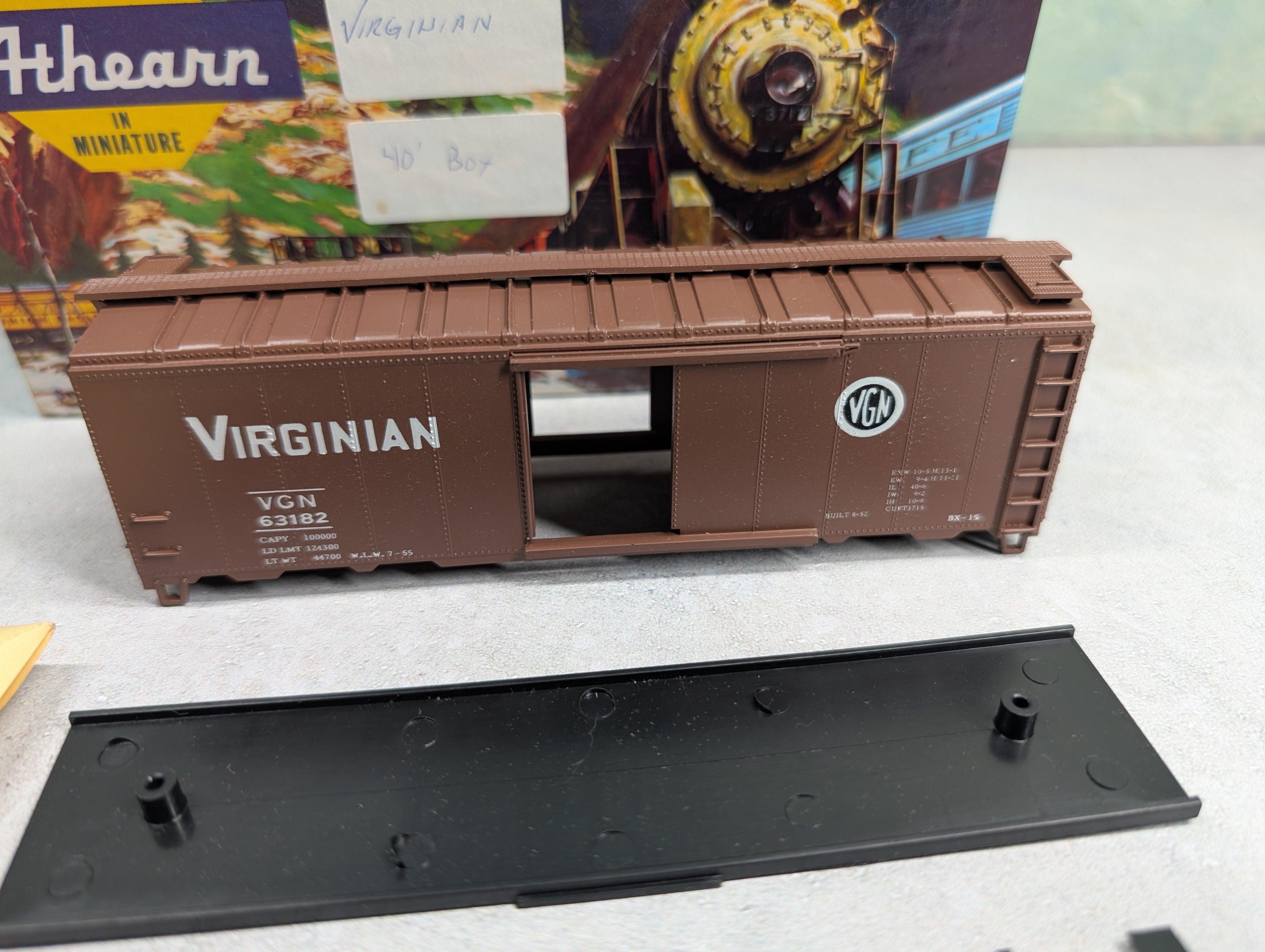 USED Athearn HO Scale 40' Box Car Virginian VGN #63182 Bev-Bel KIT