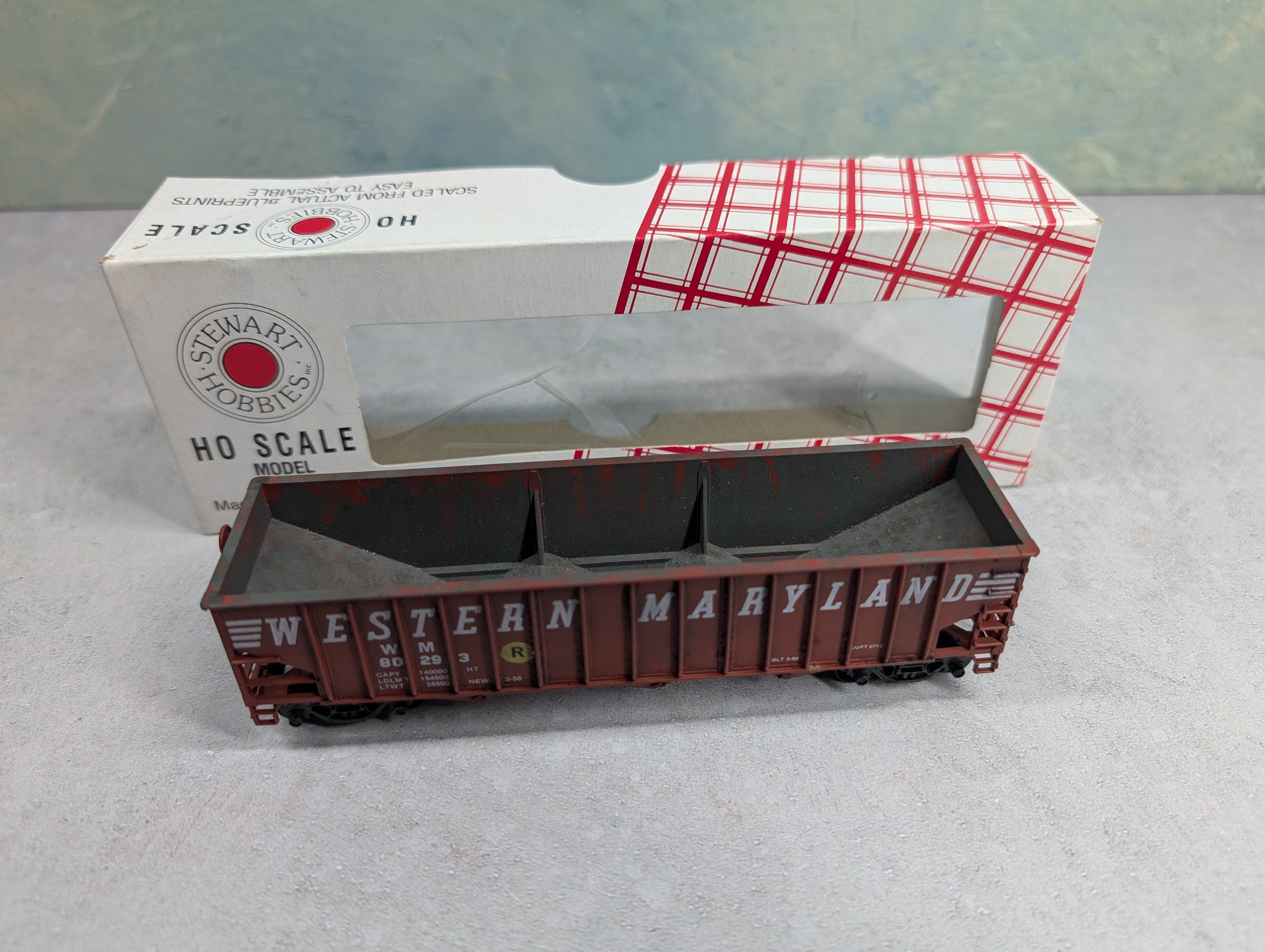 USED Stewart Hobbies 10003 HO Scale NYC/AAR 70 Ton 14 Panel Triple Hopper Western Maryland WM #80293 Weathered