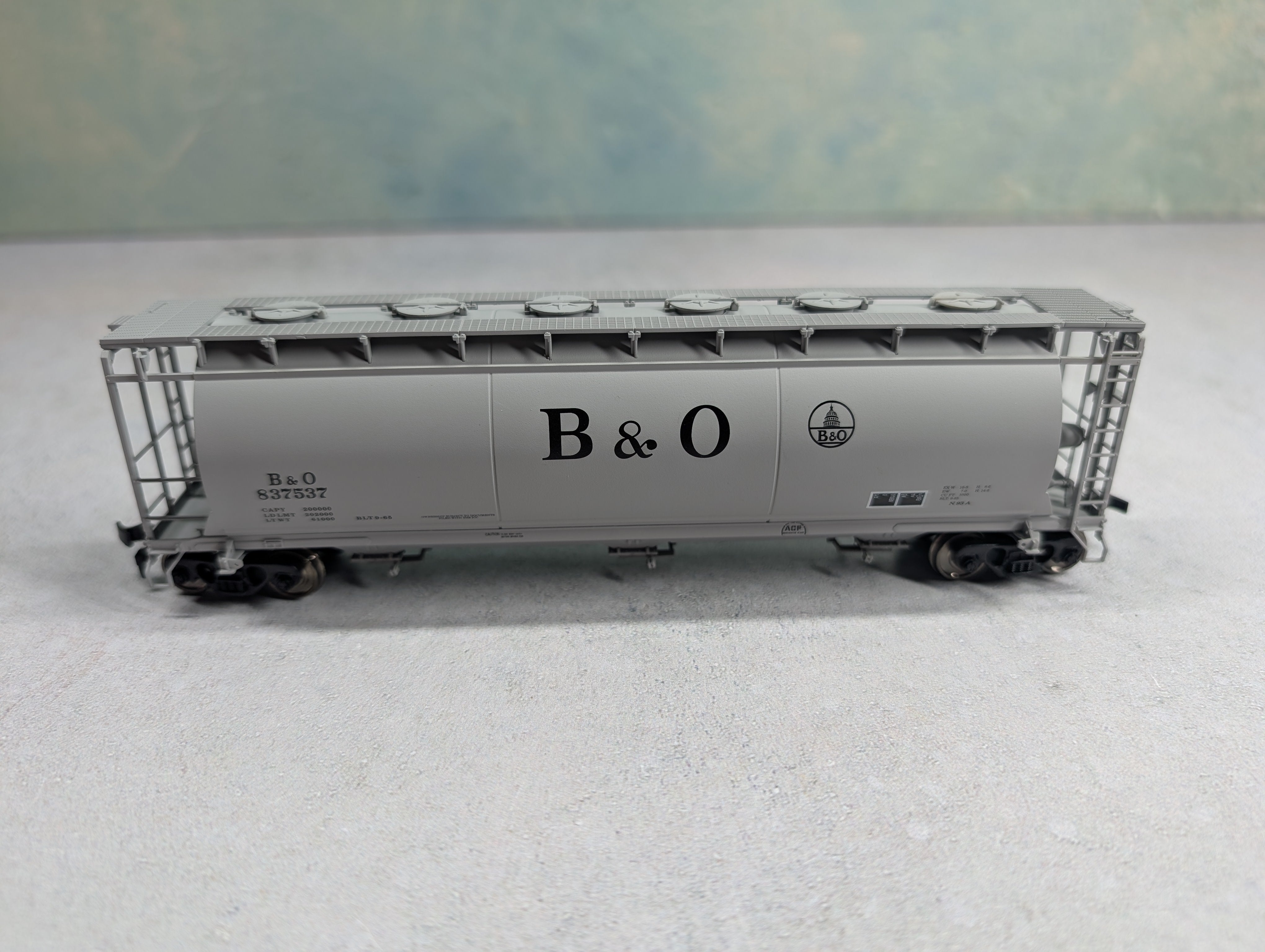 USED Atlas 11355 HO Scale ACF 3 Bay Cylindrical Hopper Baltimore and Ohio B&O #837537