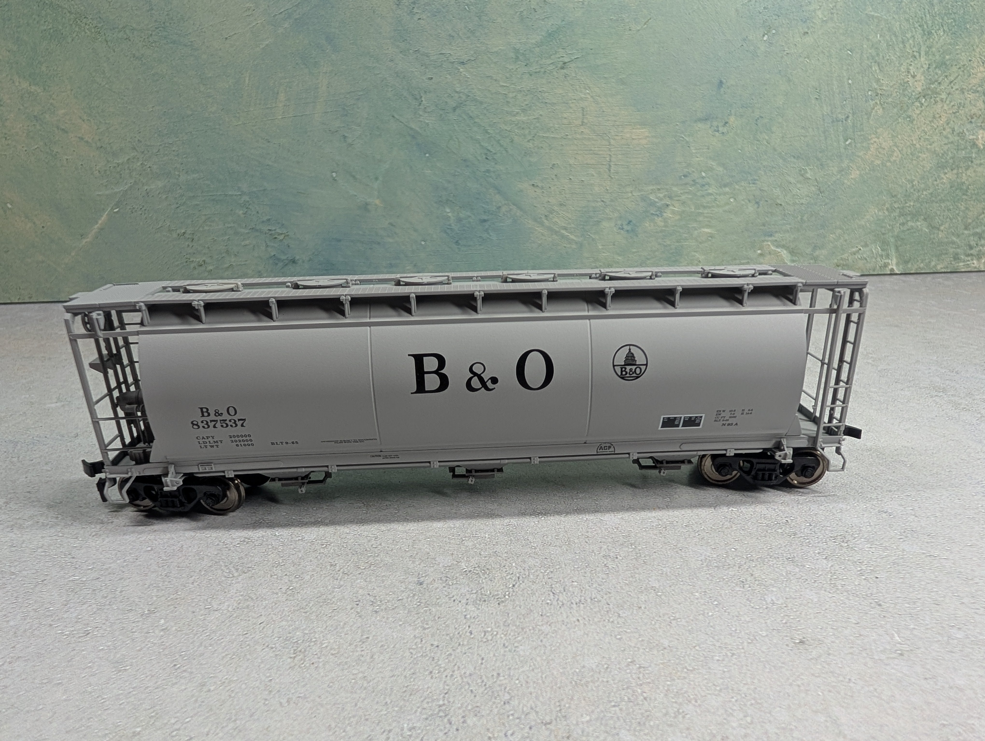 USED Atlas 11355 HO Scale ACF 3 Bay Cylindrical Hopper Baltimore and Ohio B&O #837537