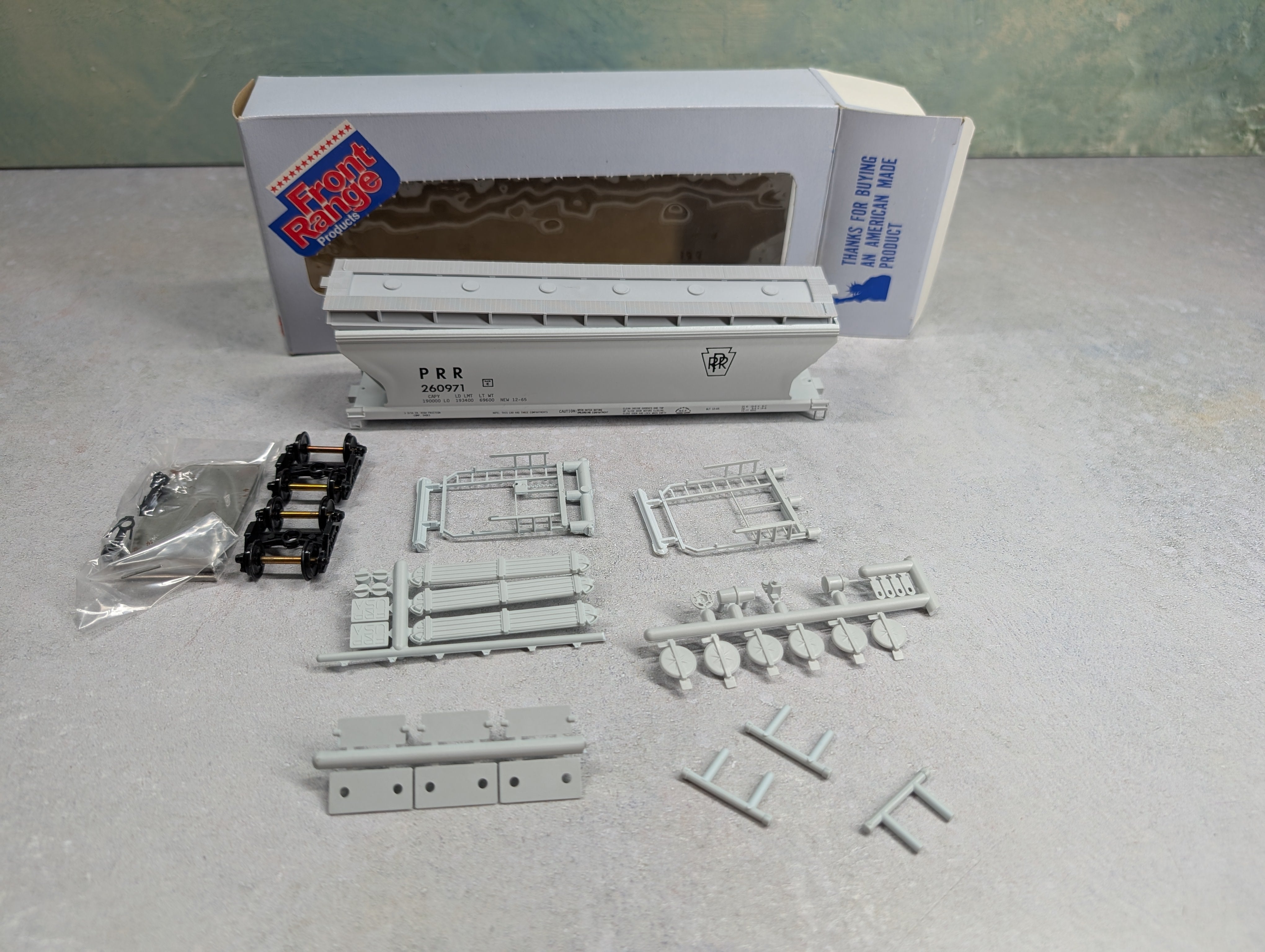 USED Front Range Products 4322 HO Scale ACF 3 Bay Grain Hopper Sterling Salt ACFX #48927 KIT