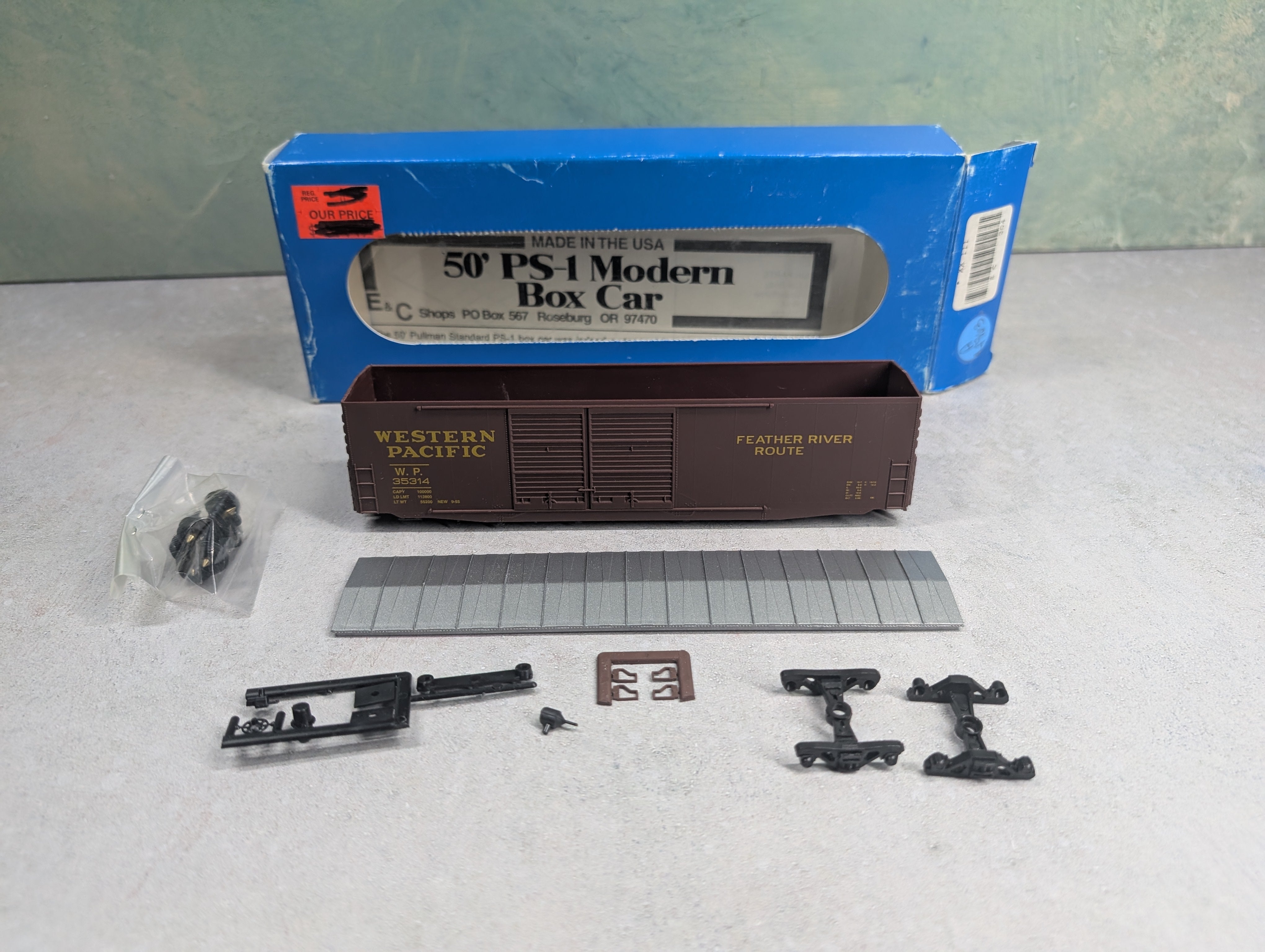 USED E&C SHOPS HO Scale 50' PS-1 Double Door Box Car Western Pacific WP #35314 KIT