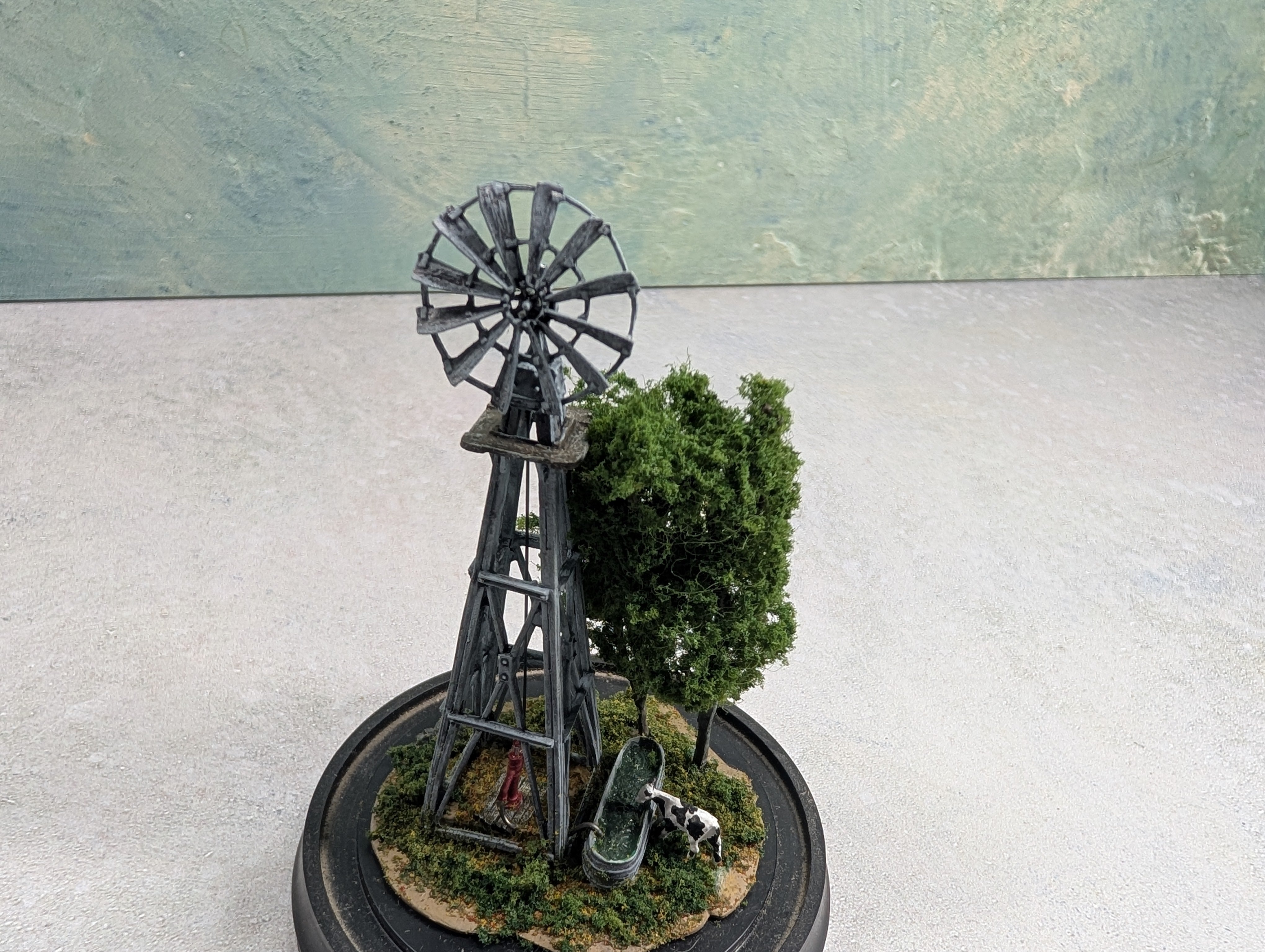 USED Woodland Scenics HO Scale Mini-Scene The Windmill w/ Glass Dome Display, Metal