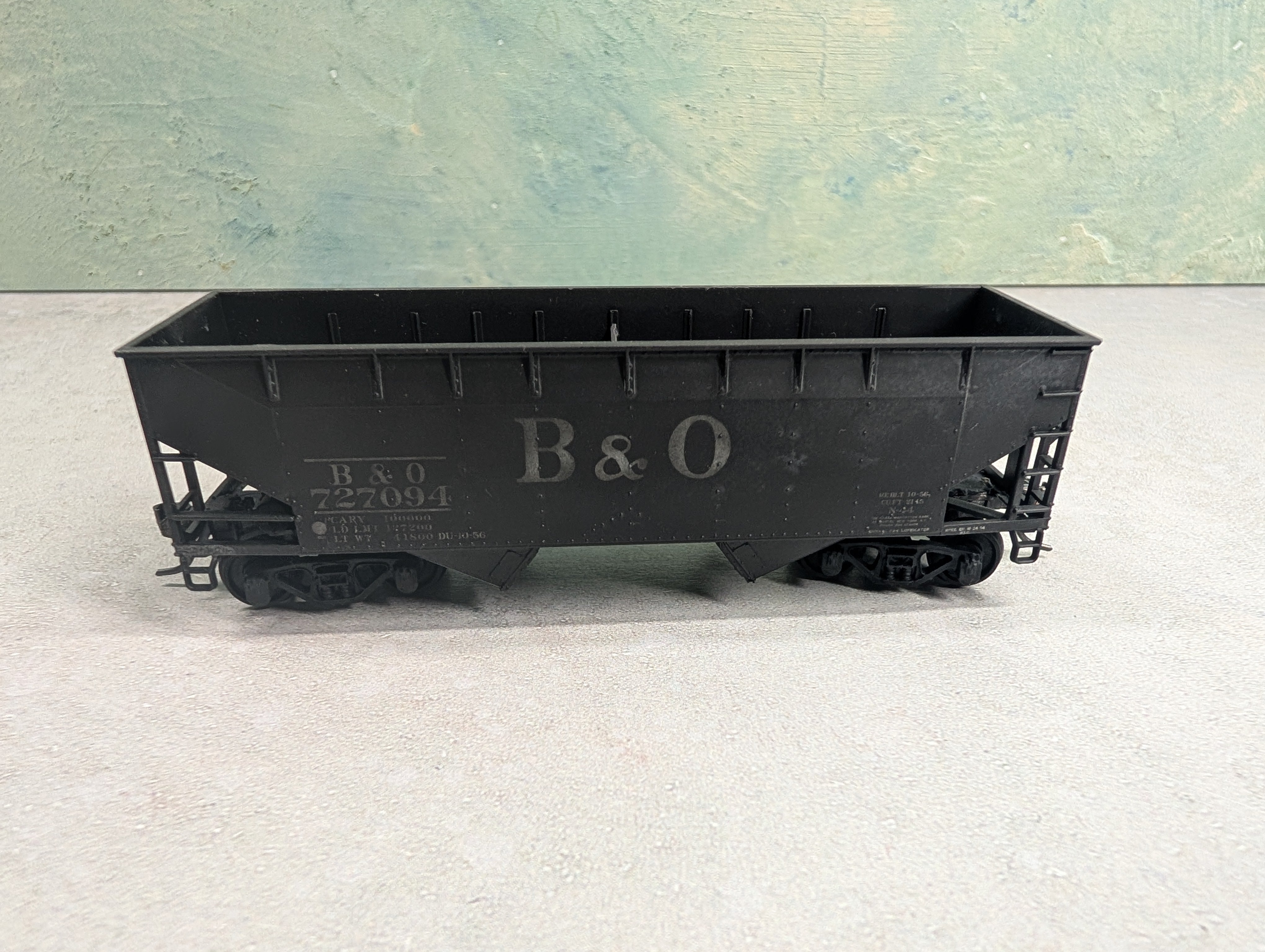USED Athearn HO Scale 2 Bay Hopper Baltimore and Ohio B&O #727094 Lightly Weathered