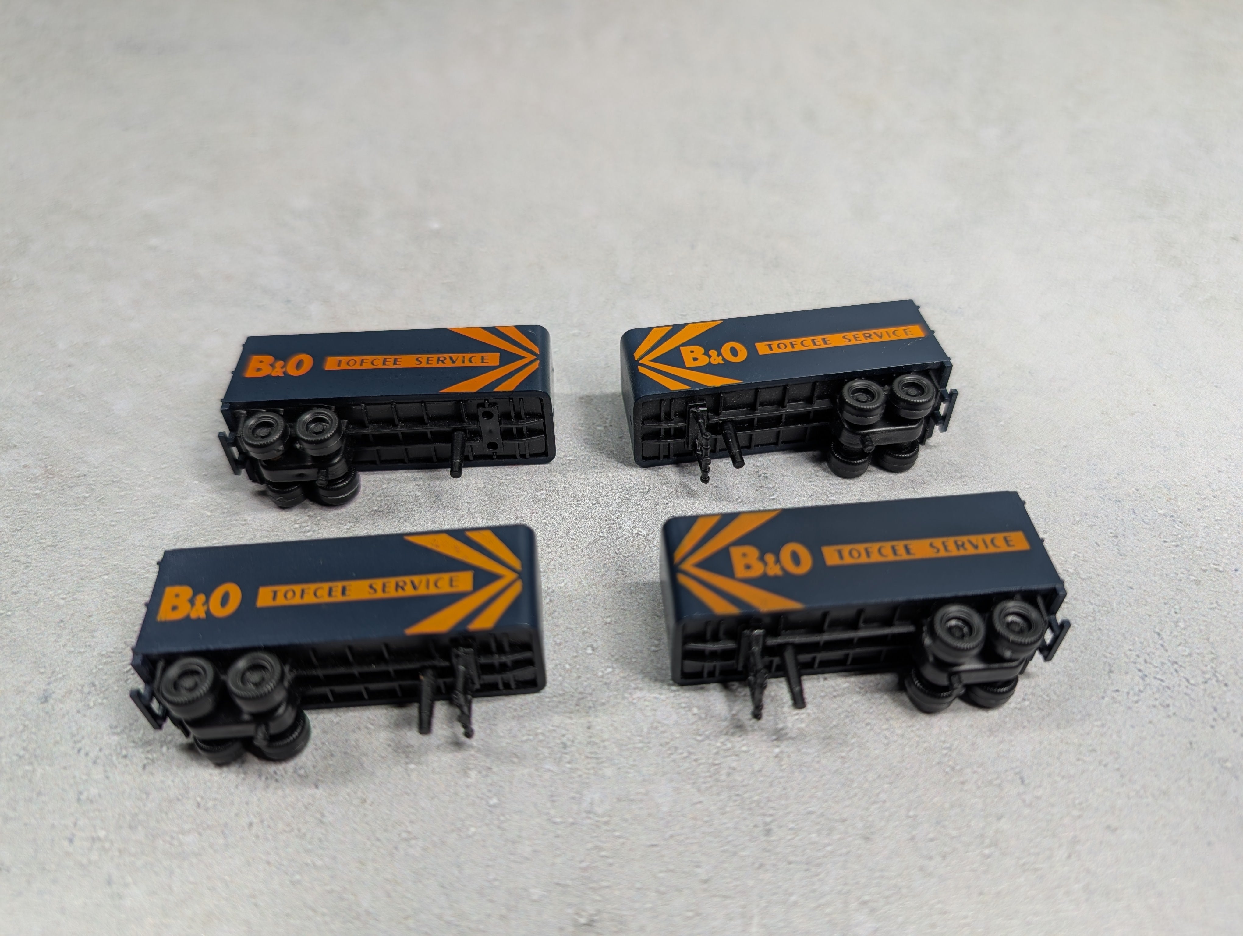 USED N Scale Lot of 24' Piggyback Trailers Baltimore and Ohio B&O #TOFCEE Service (4 pcs)