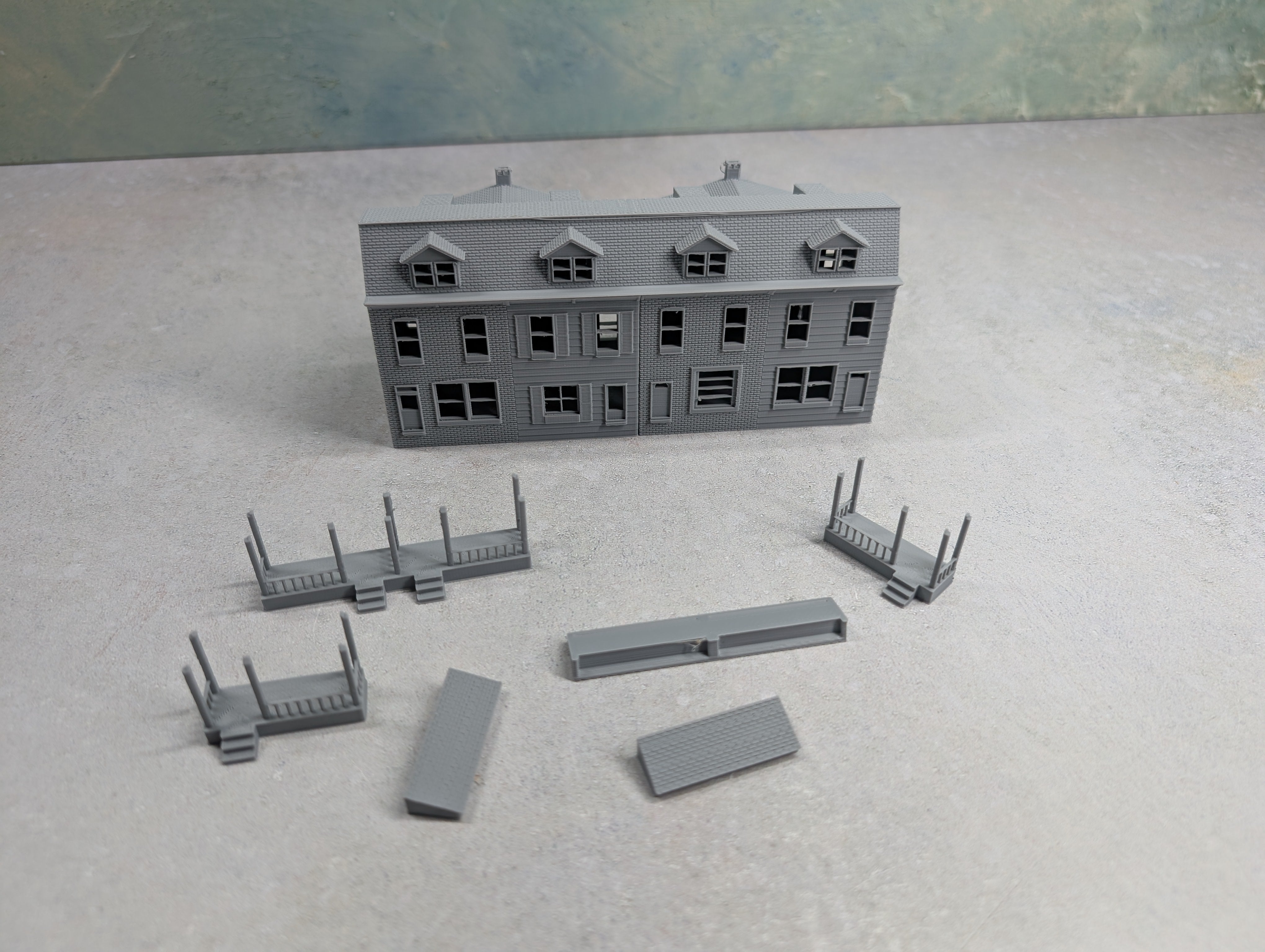 USED N Scale 3D Printed 4 Unit Rowhouse KIT