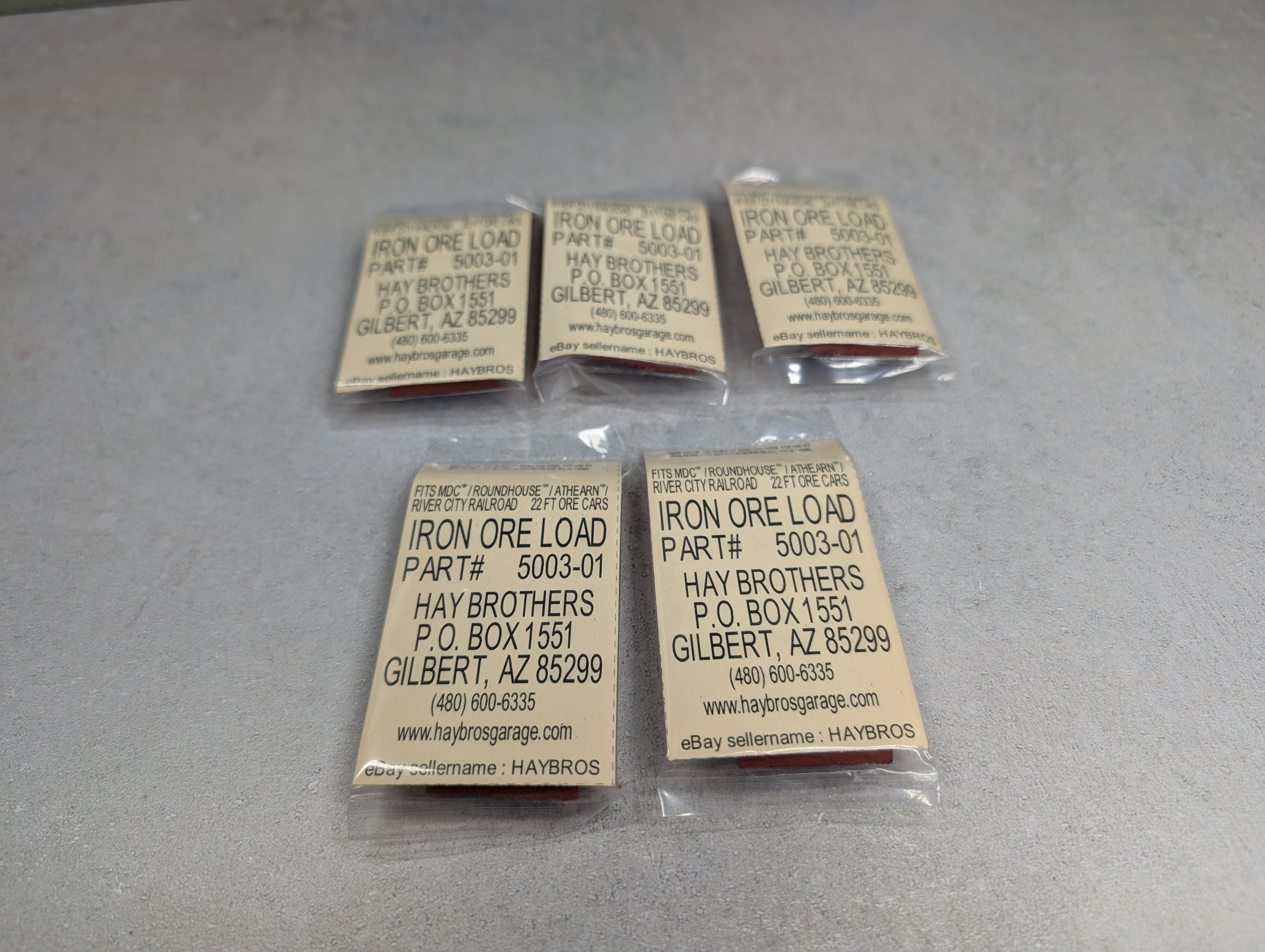 Haybros 1133349 HO Scale Iron Ore Loads for MDC, Roundhouse, Athearn Ore Cars (5 pcs)