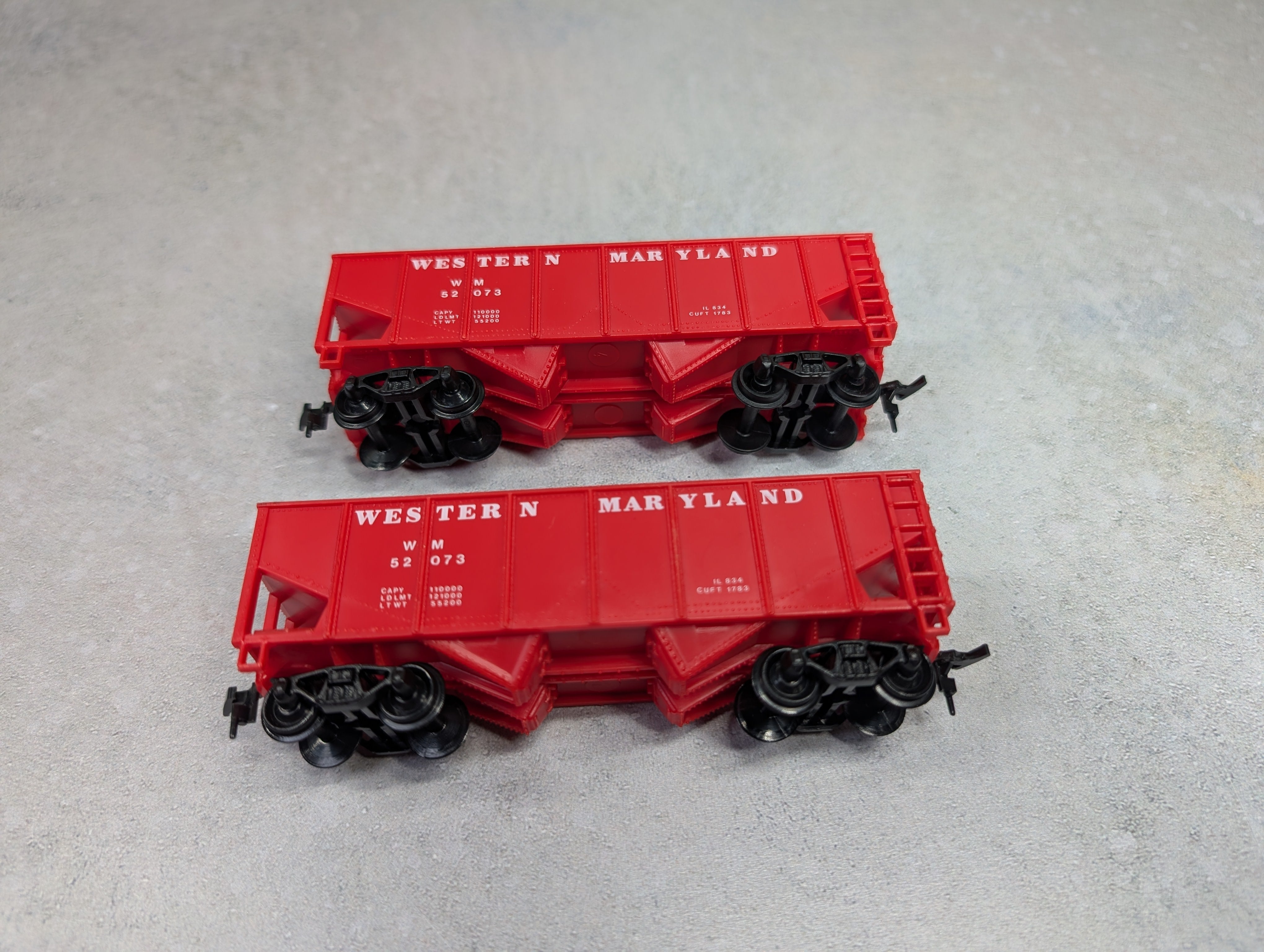 USED Model Power HO Scale Lot of 2 Bay Hopper Western Maryland WM #52073 (2 pcs)