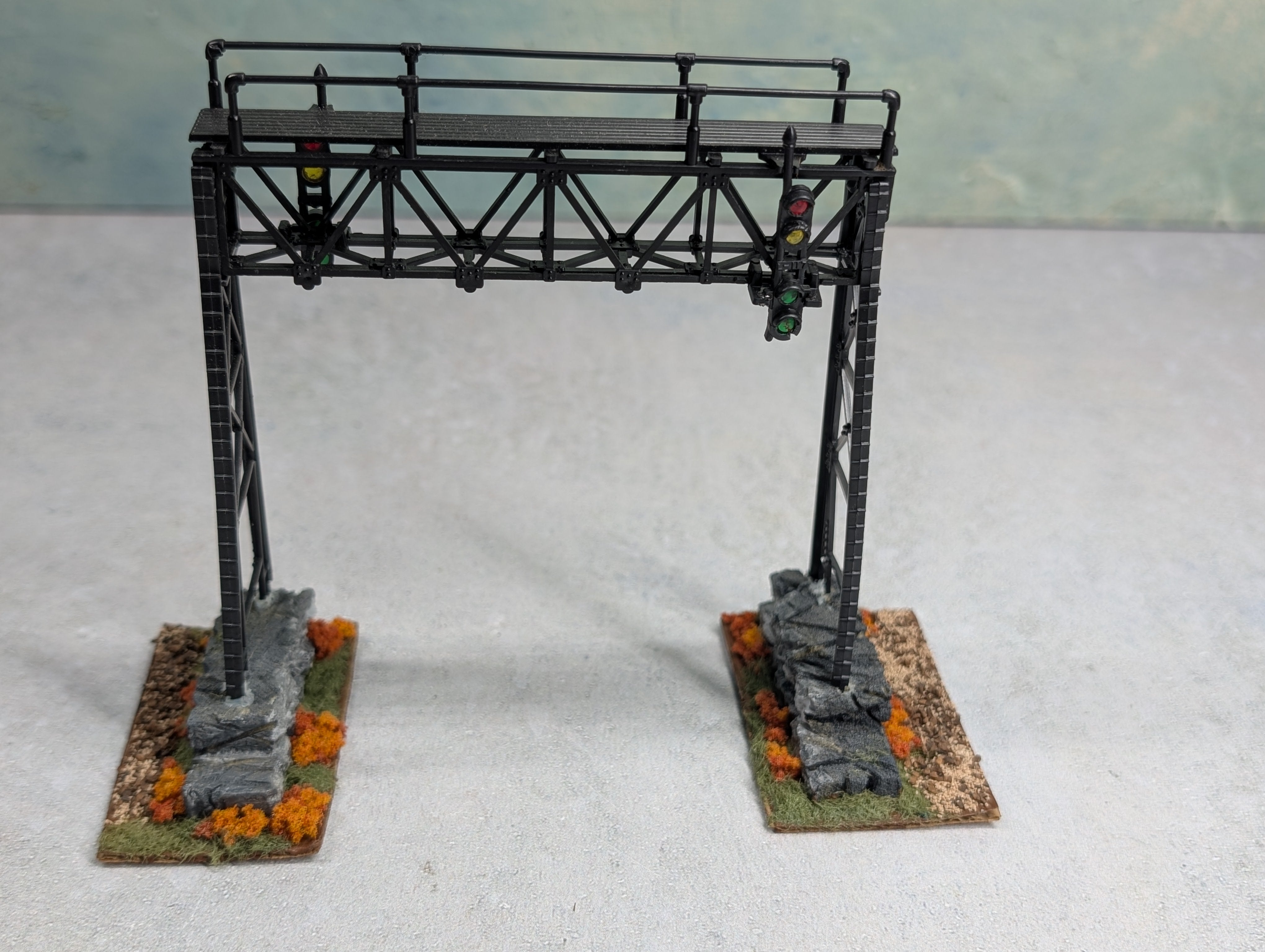 USED HO Scale Signal Bridge w/ Stone Bases