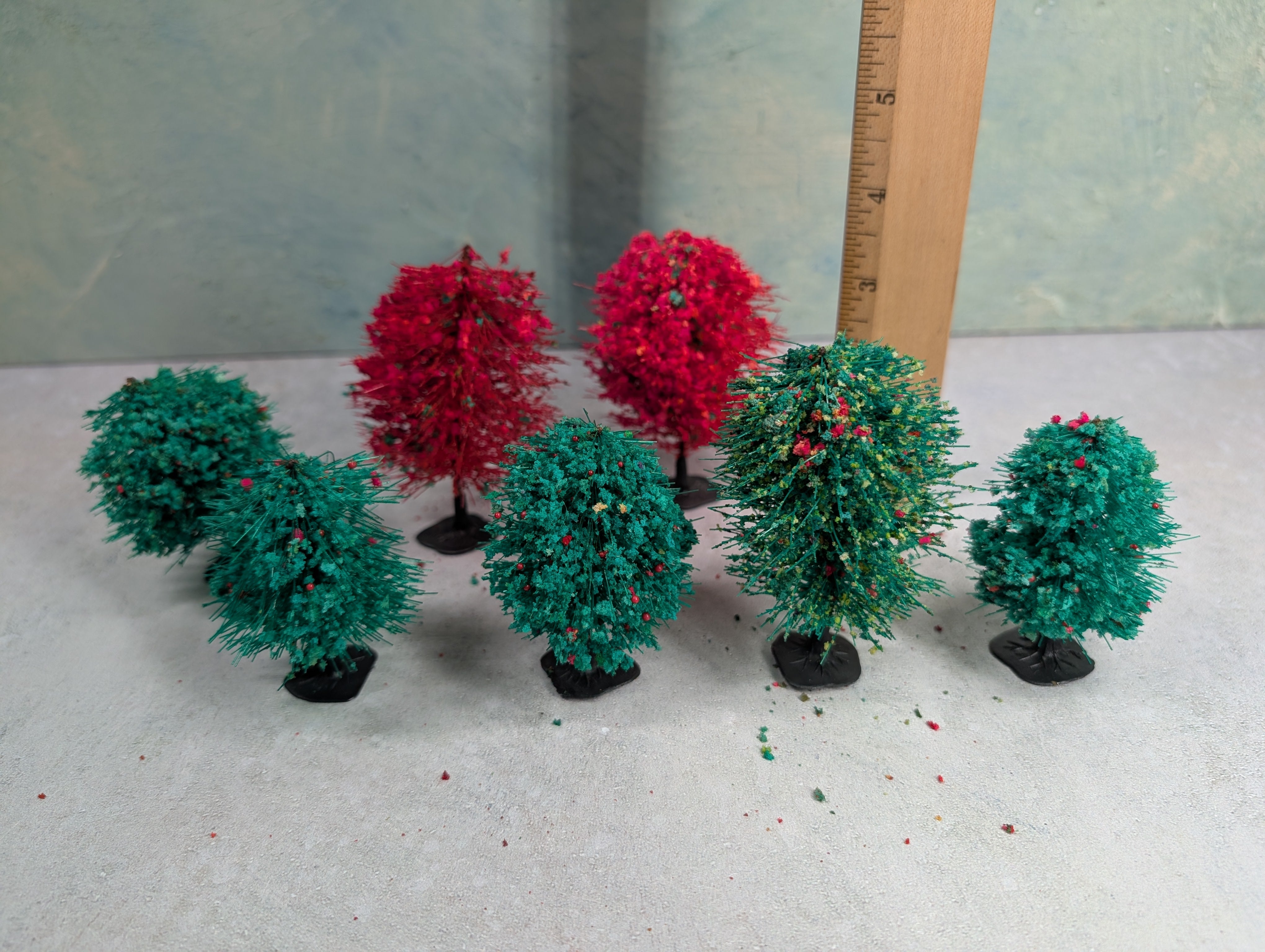 USED HO Scale Lot of Colorful Trees (7 pcs)