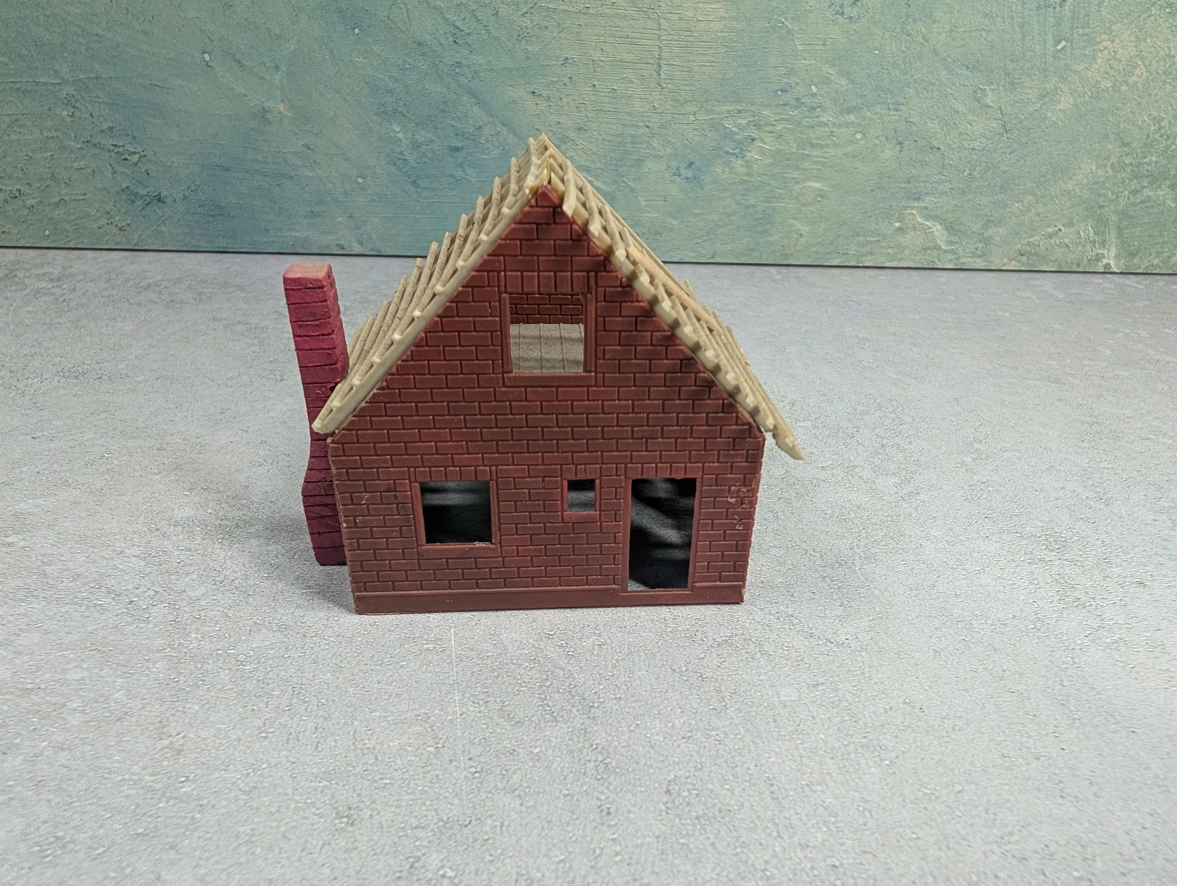 USED HO Scale Brick Home Under Construction w/ Chimney