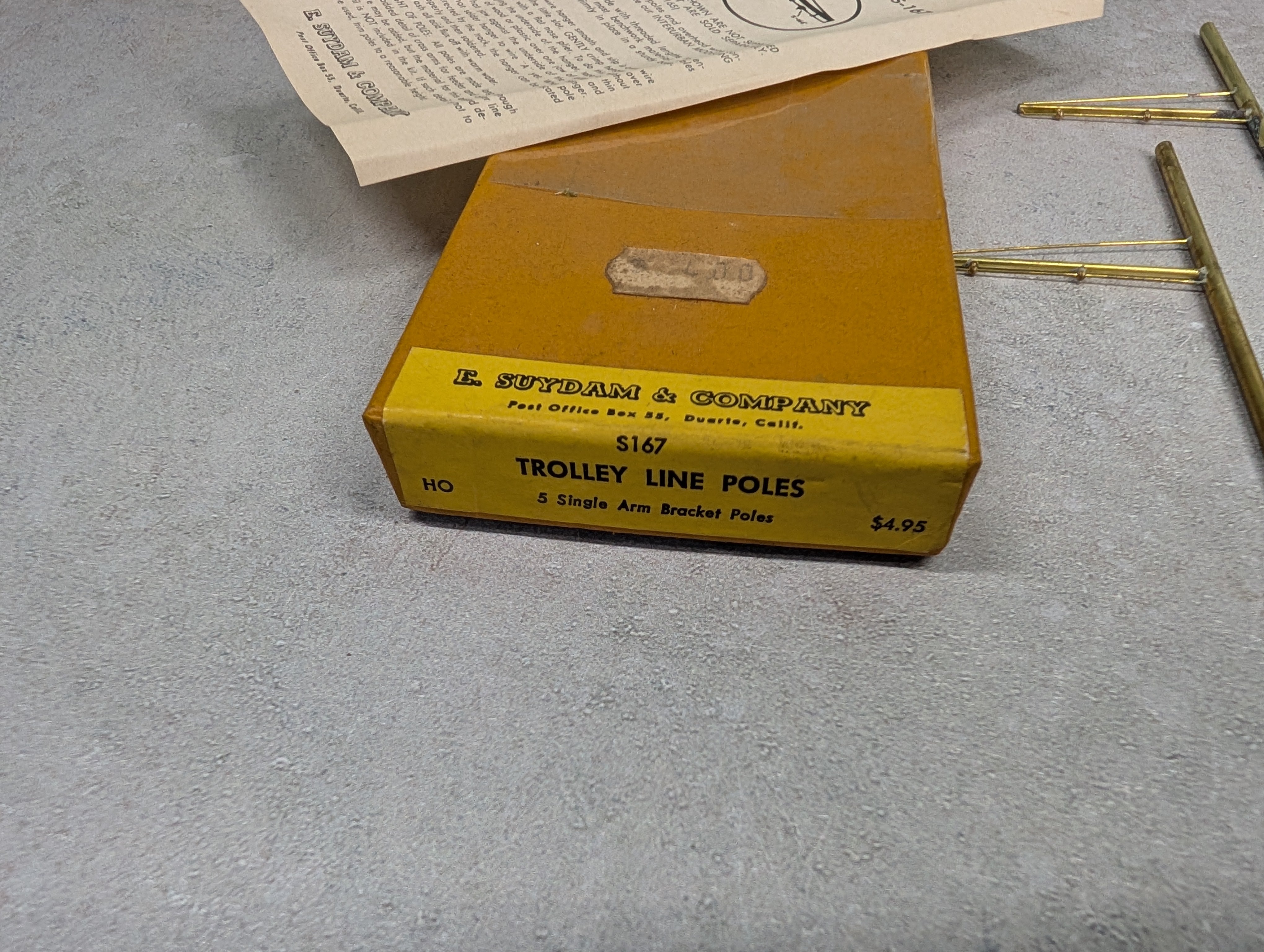 USED Suydam S167 HO Scale Brass Trolley Line Poles & S-166 Overhead Wire Hangers