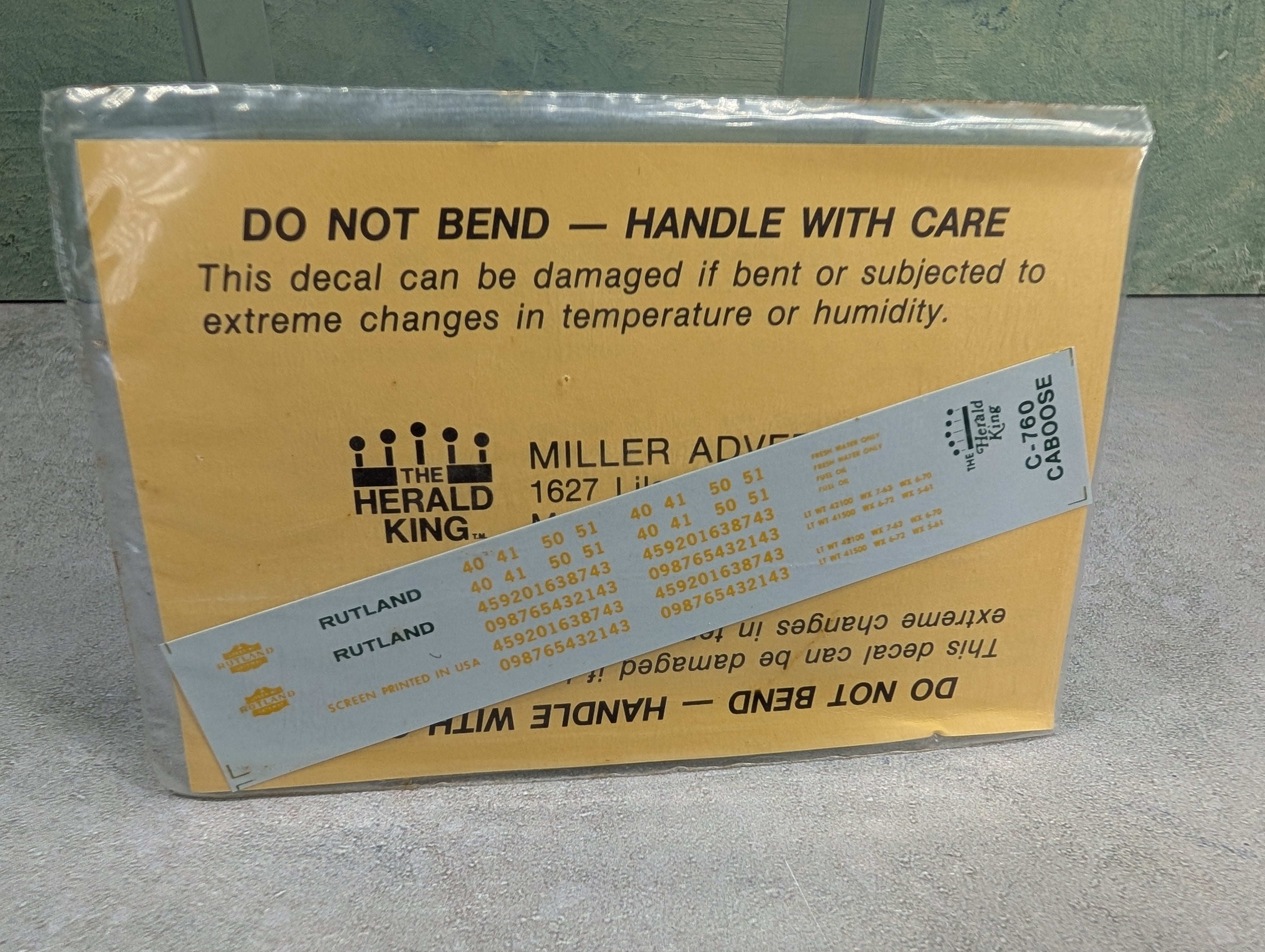 The Herald King C-760 HO Scale Green & Yellow Caboose 1963 Rutland Decals