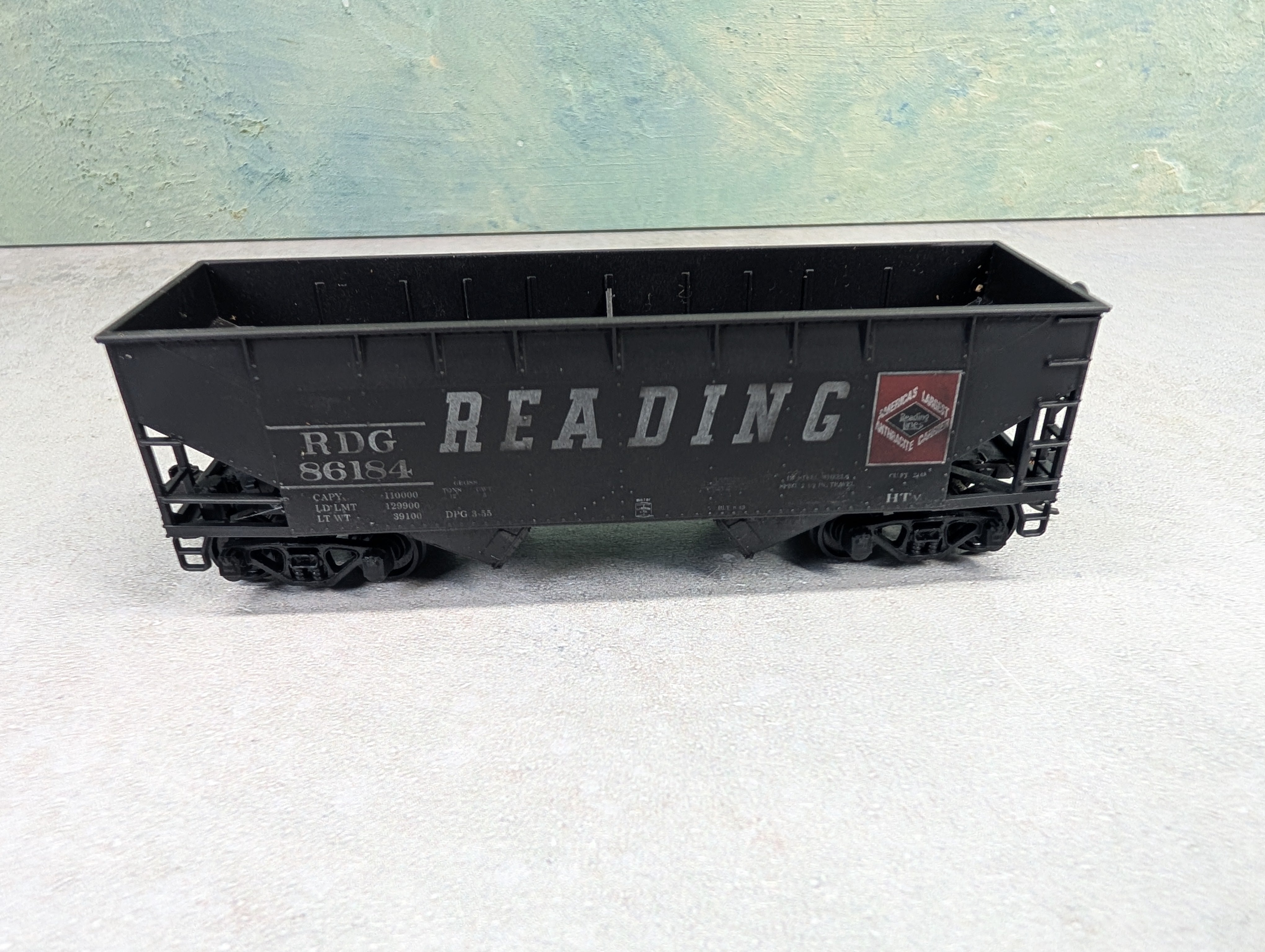USED Athearn HO Scale 2 Bay Open Hopper Reading RDG #86184 Weathered