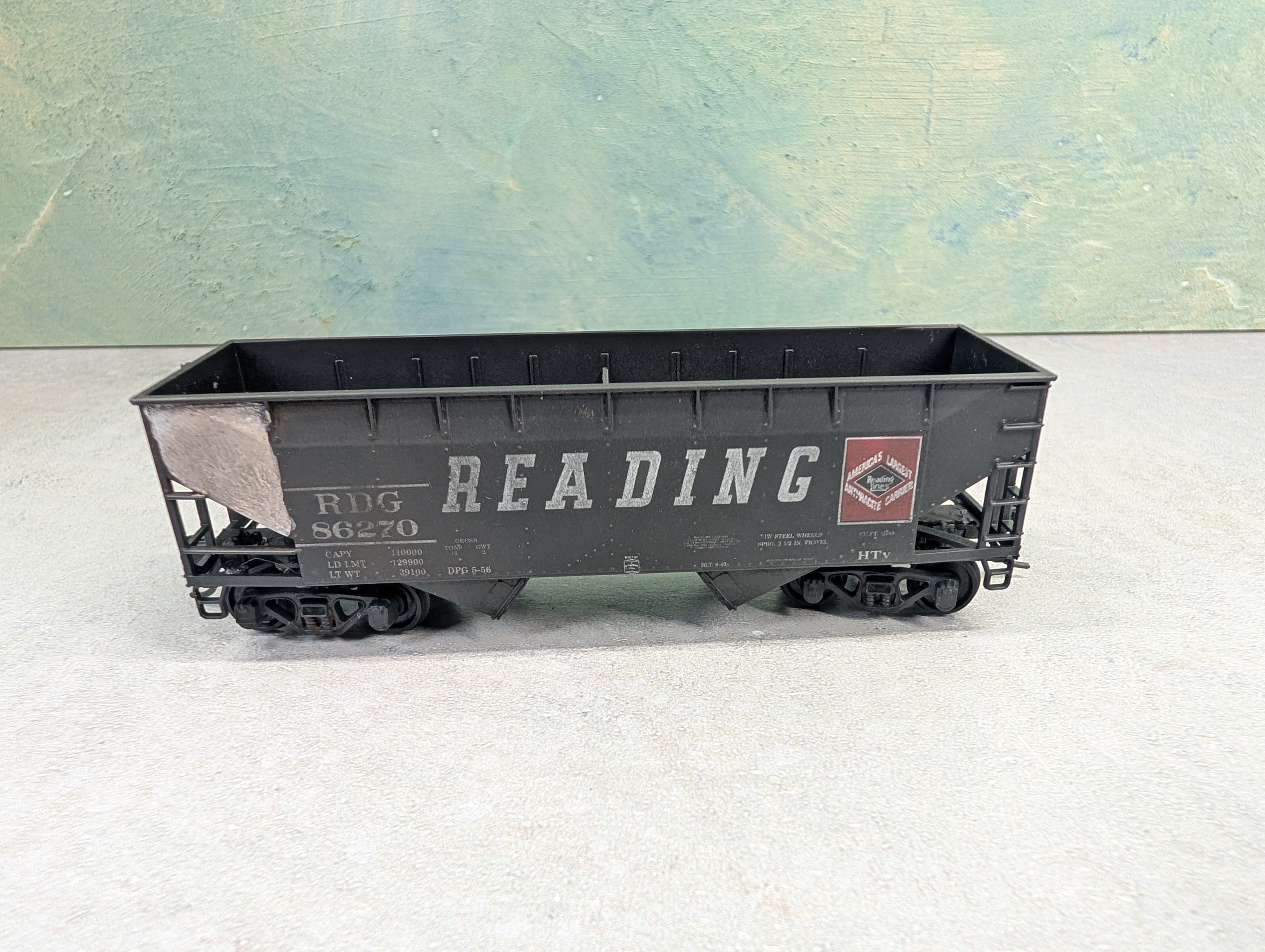 USED Athearn HO Scale 2 Bay Open Hopper Reading RDG #86270 Weathered