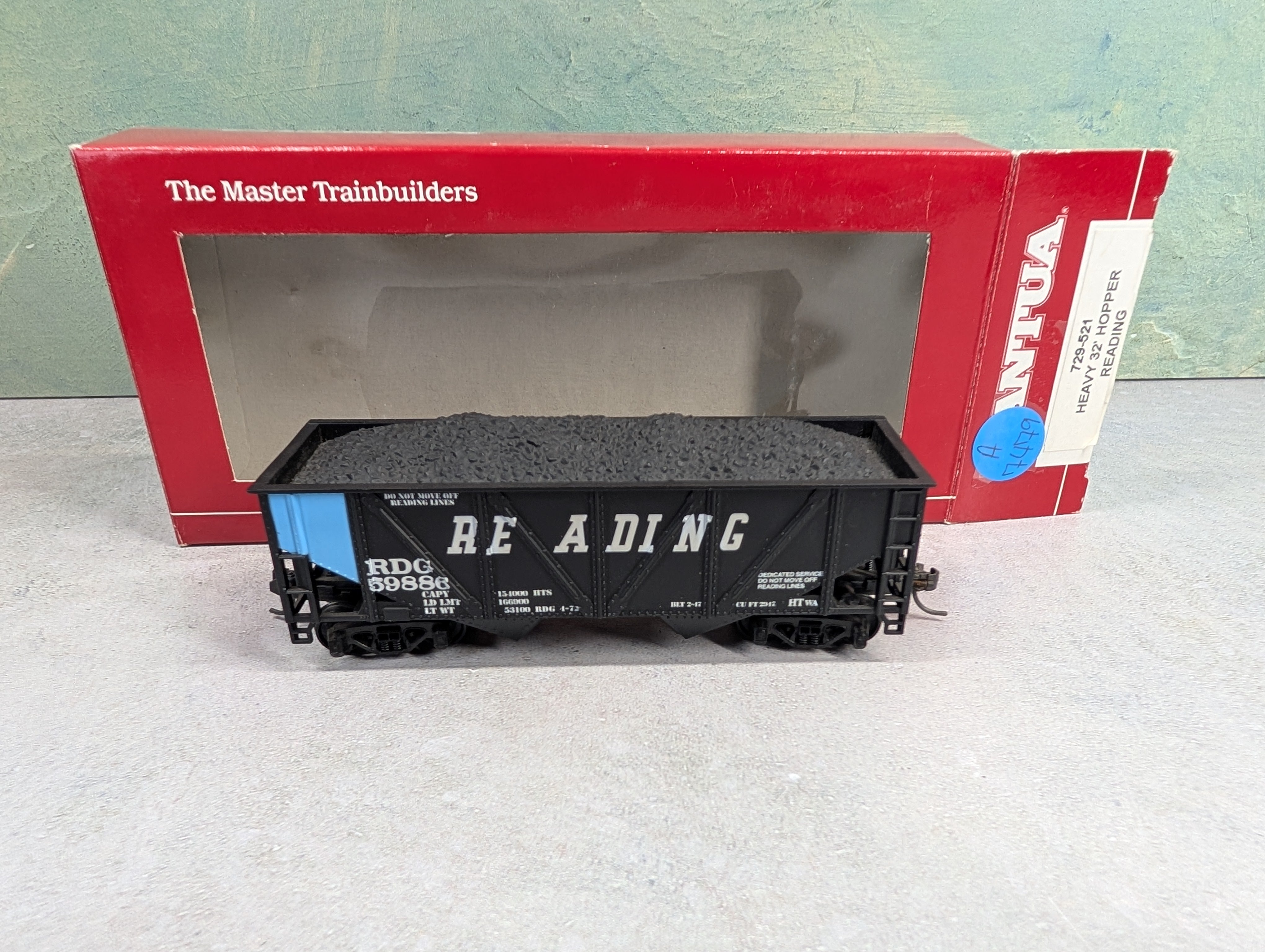 USED Mantua 729-521 HO Scale Heavy 32' Hopper Blue Panel Reading RDG #59886