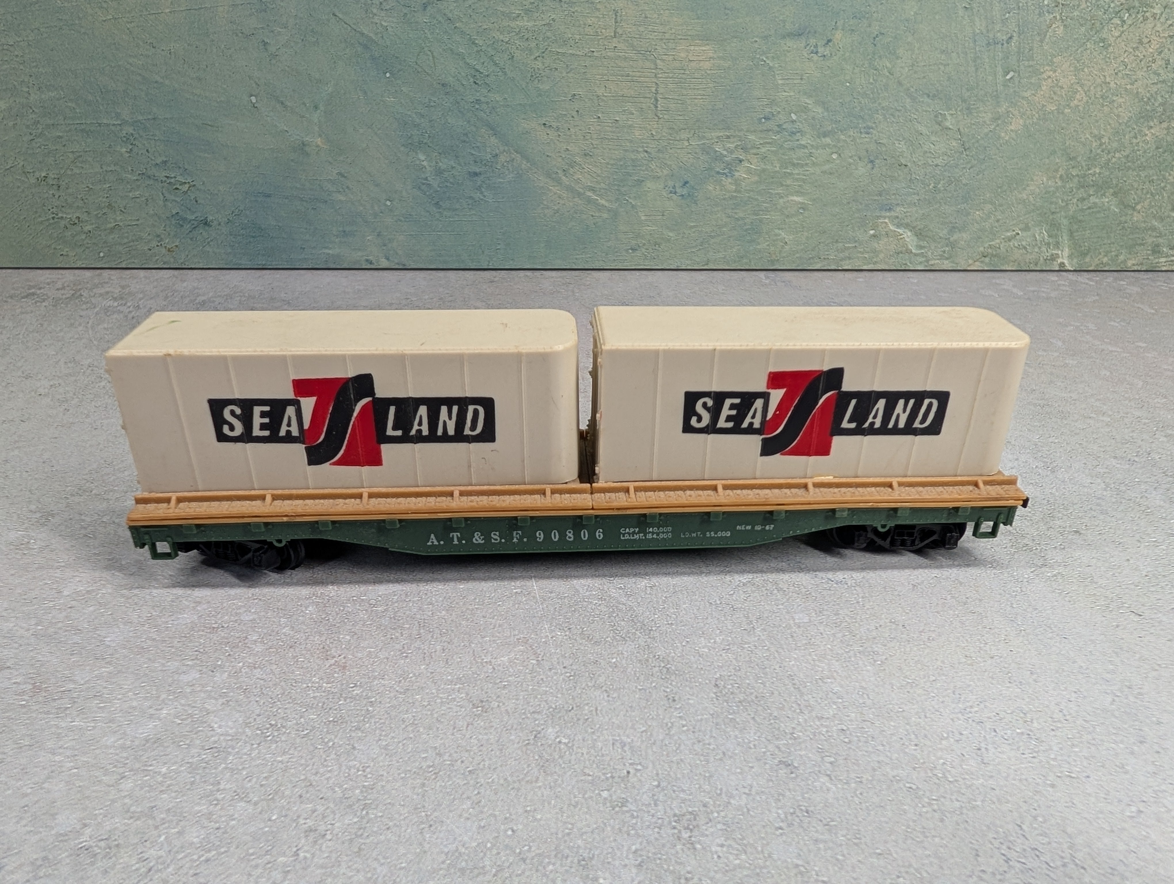 USED Mantua HO Scale 50' Flat Car w/ Trailers Santa Fe ATSF #90806