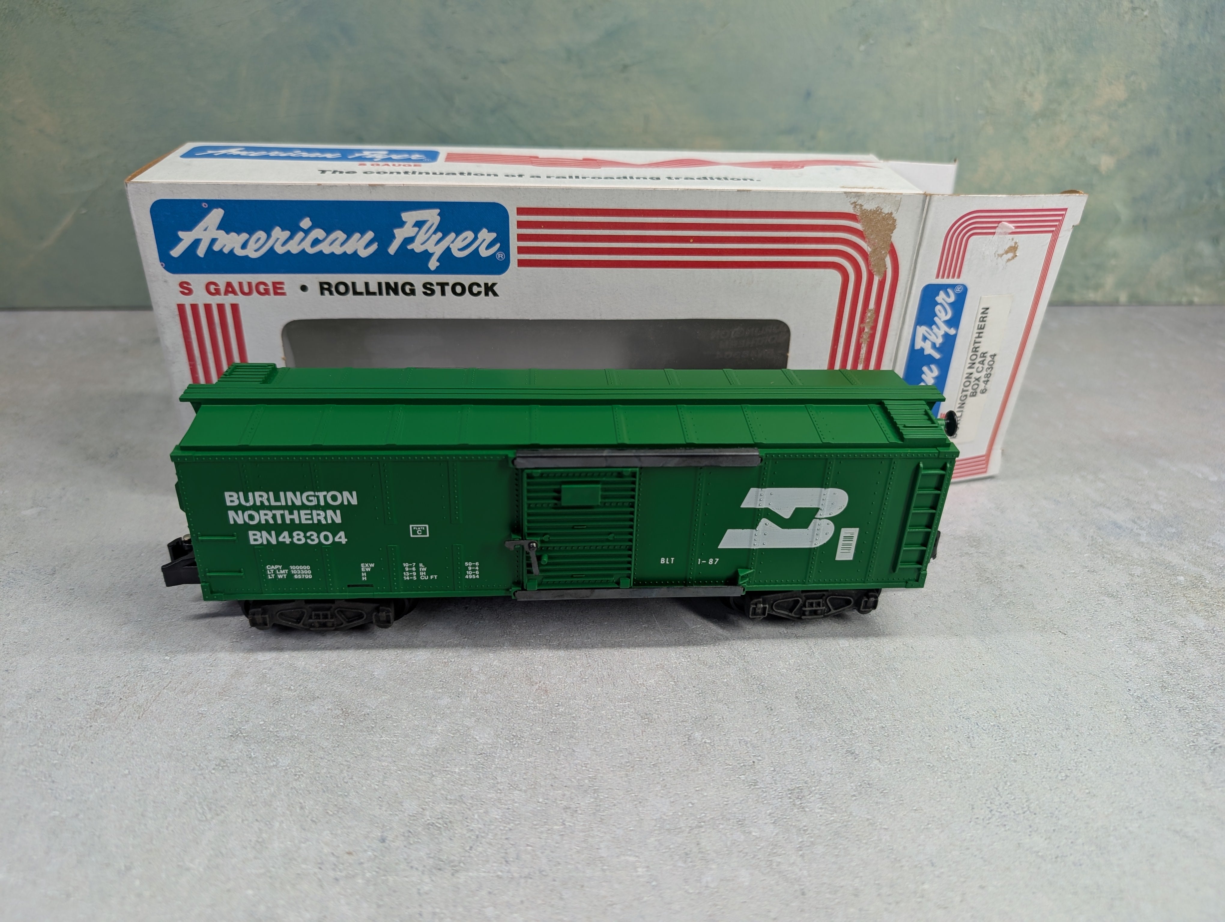 USED American Flyer 6-48304 S Scale Box Car Burlington Northern BN #48304