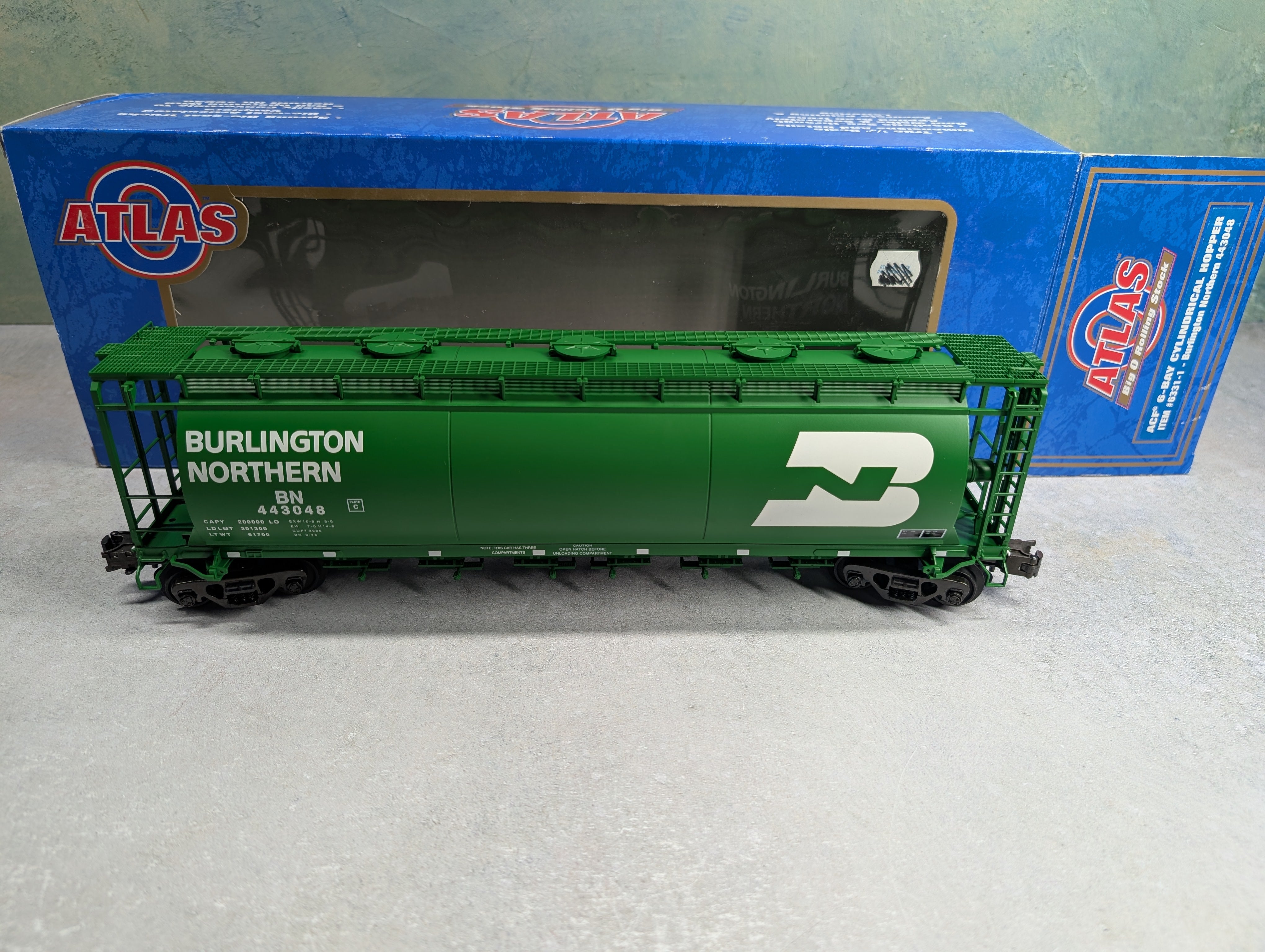 USED Atlas #6331-1 O ACF 6-Bay Cylindrical Hopper Burlington Northern BN #443048