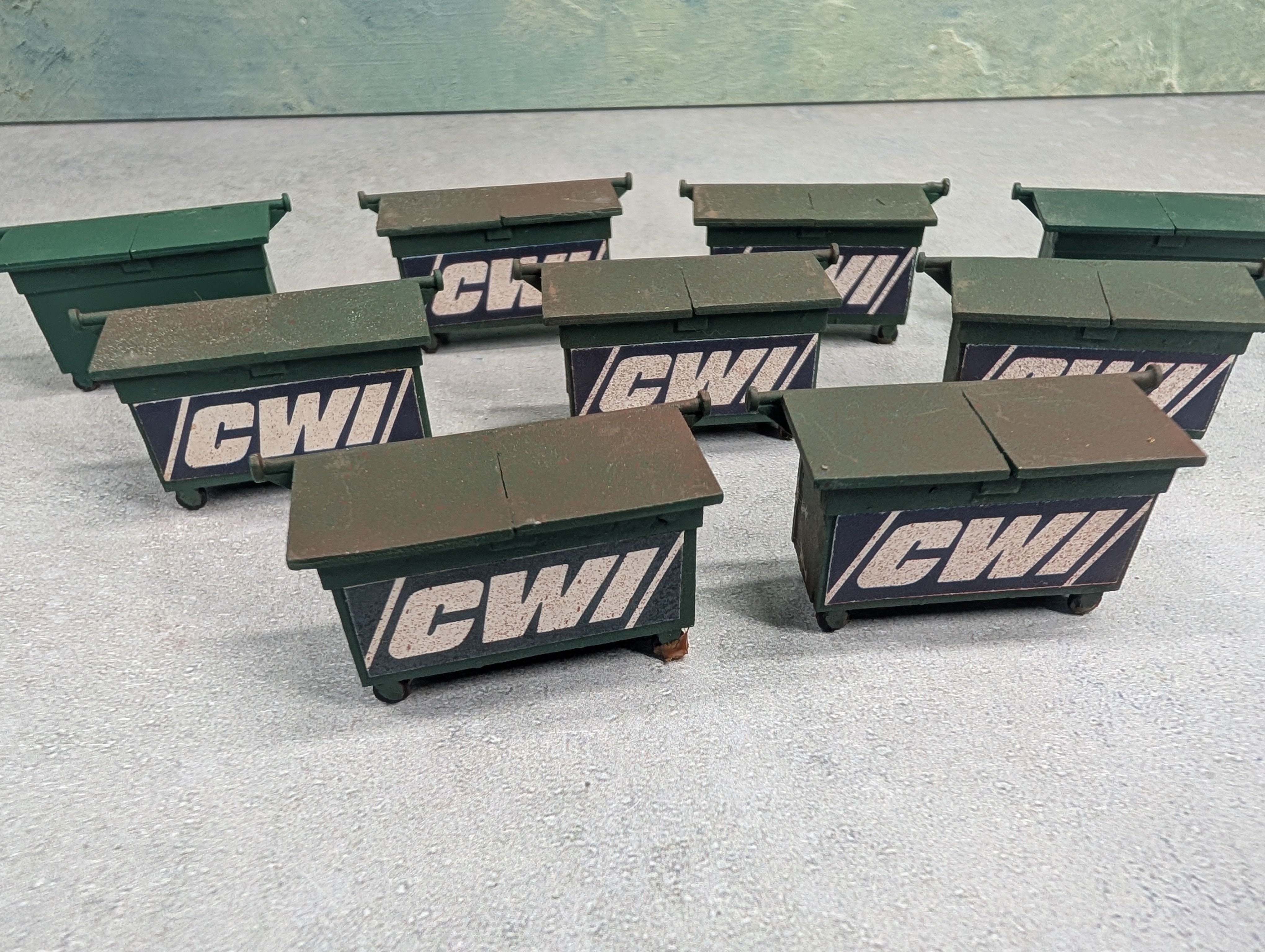 USED O Lot of Green Metal Dumpsters (9 pcs)