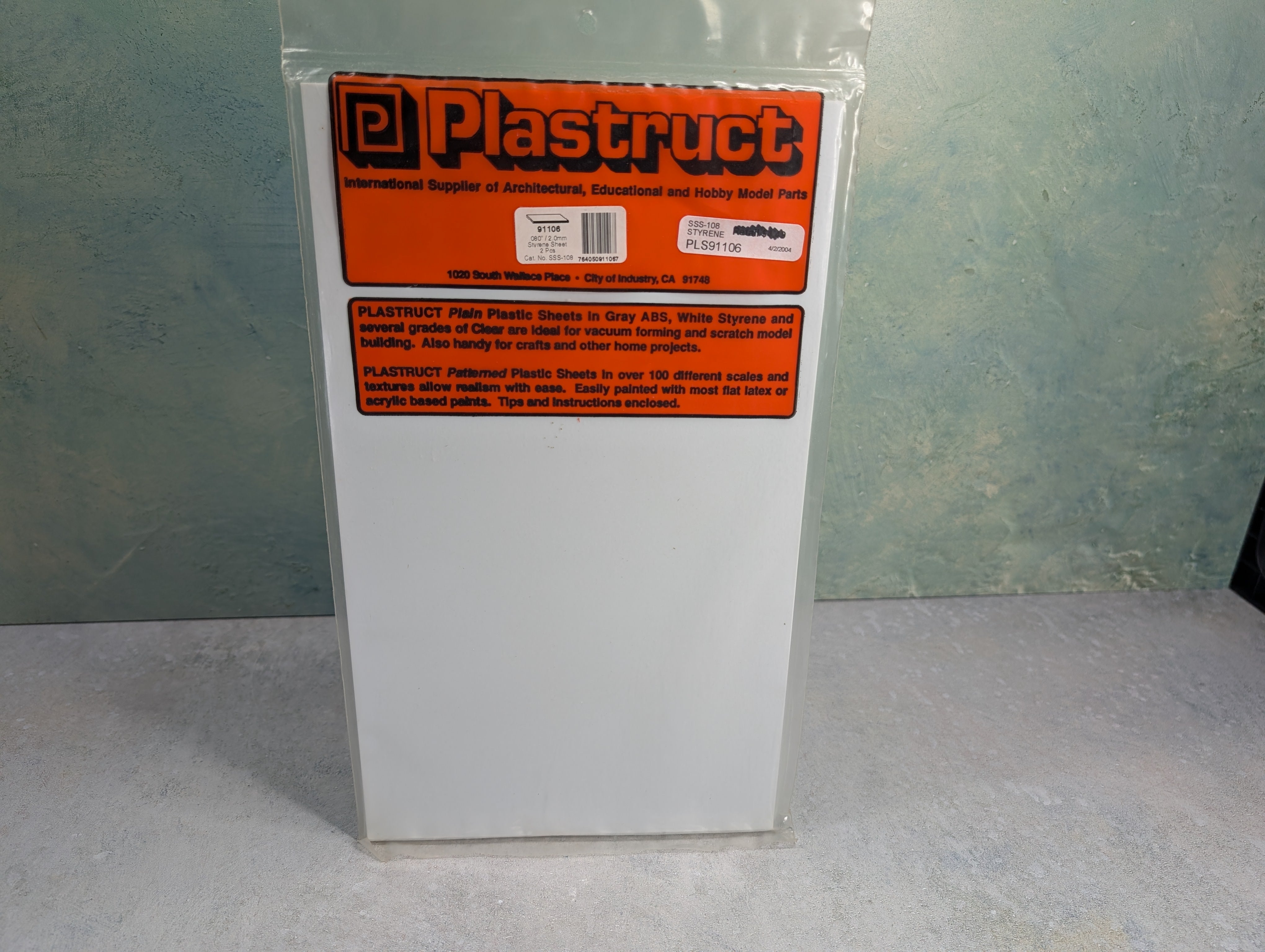 Plastruct 91106 Multi Scale White Styrene Sheets (2pcs) 080" / 2.0mm