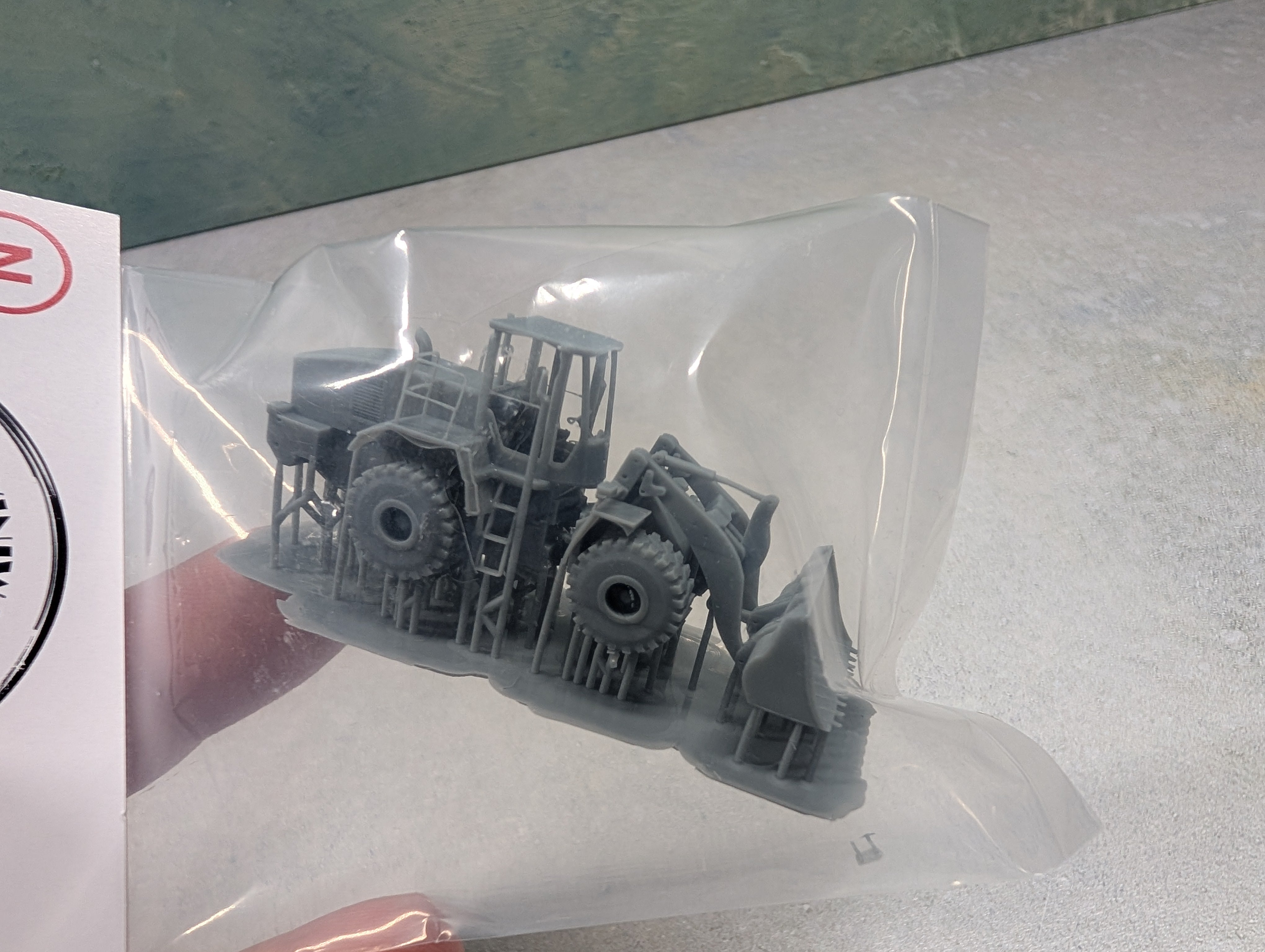 Whistle Stop Models N9017 N Scale Front End Loader Flat Car Load, Resin 3D Printed, Highly Detailed