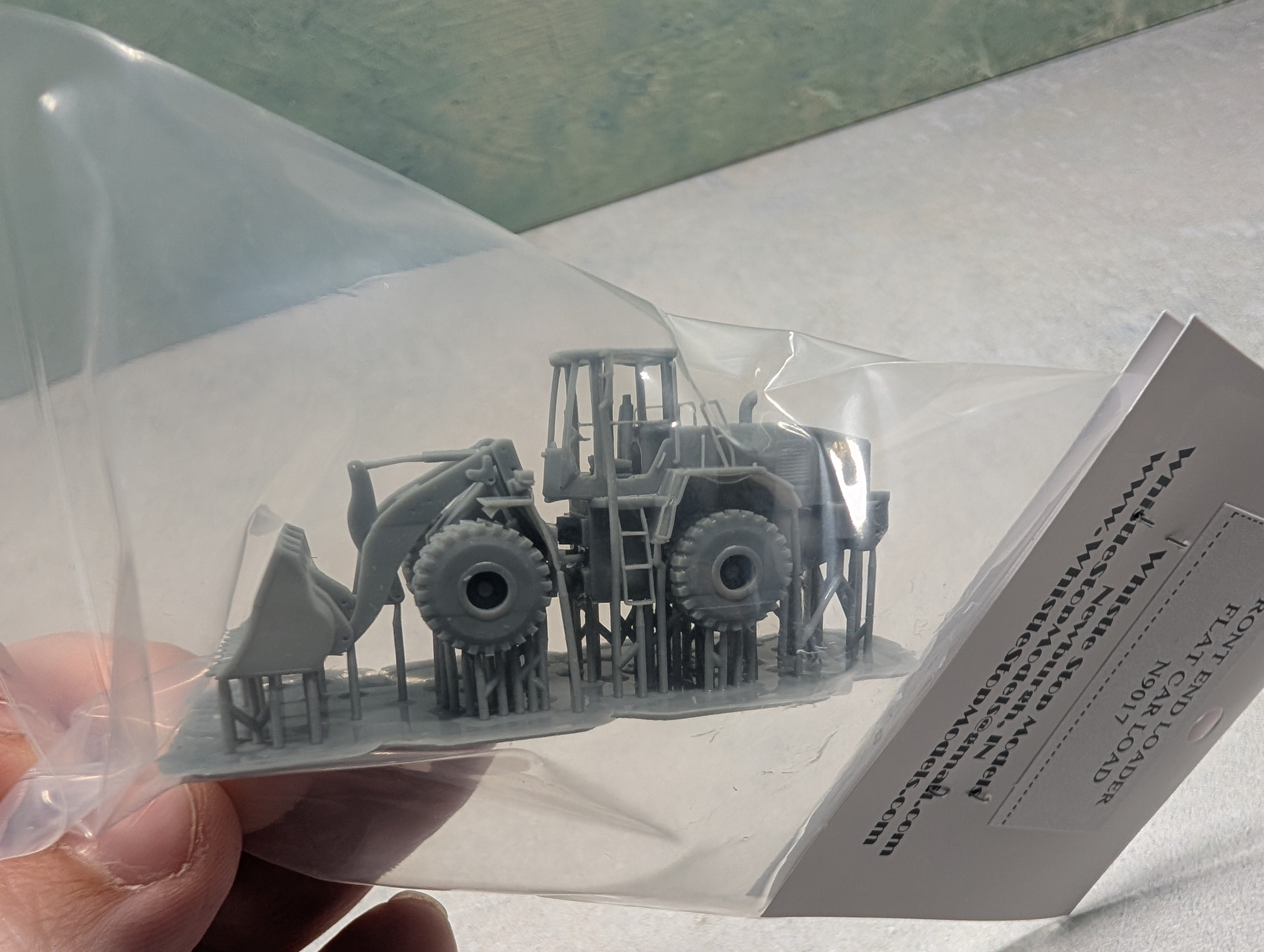 Whistle Stop Models N9017 N Scale Front End Loader Flat Car Load, Resin 3D Printed, Highly Detailed