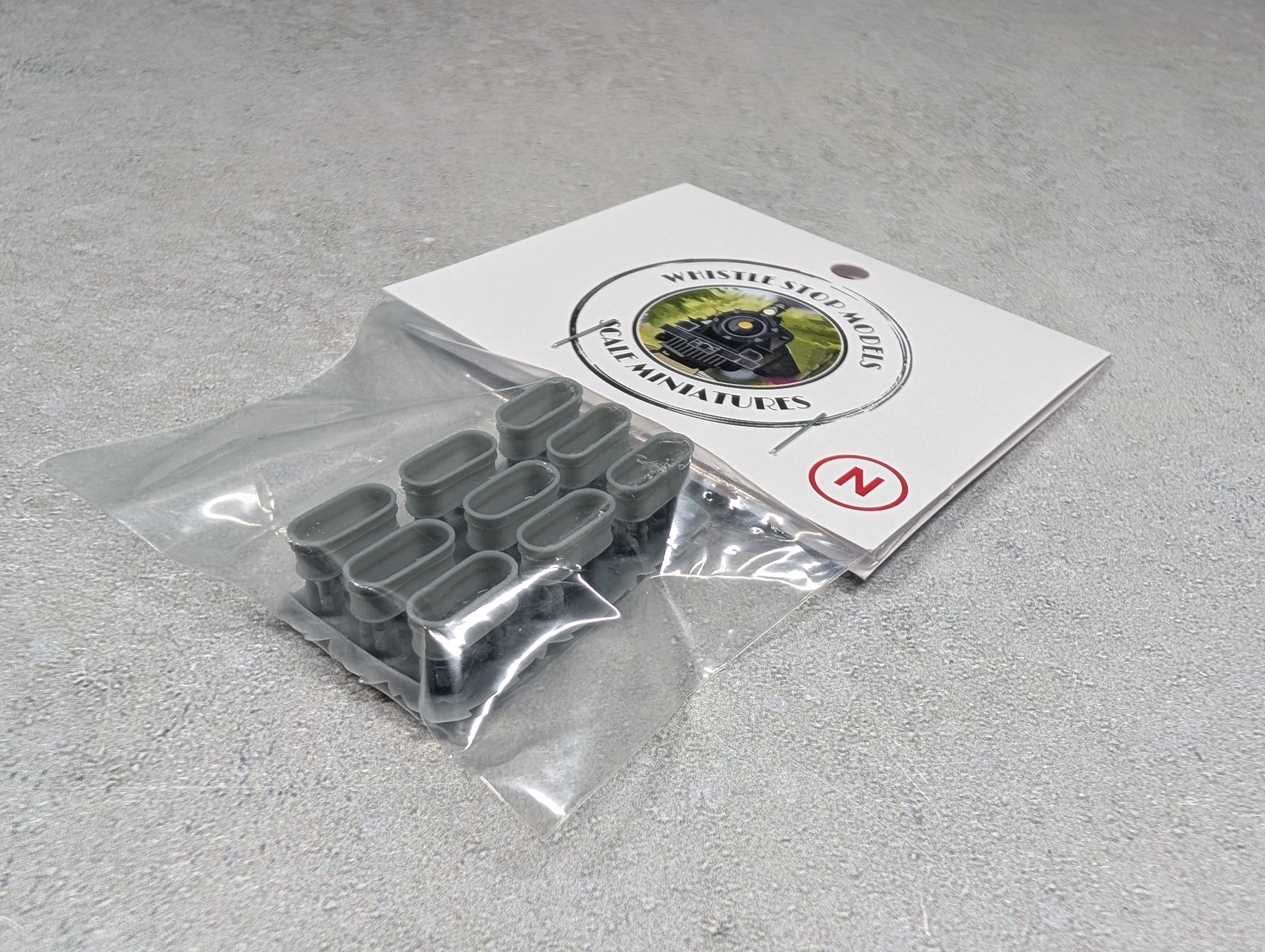 Whistle Stop Models N8016 N Scale Farm Water Troughs, Resin 3D Printed, Highly Detailed (9 pcs)