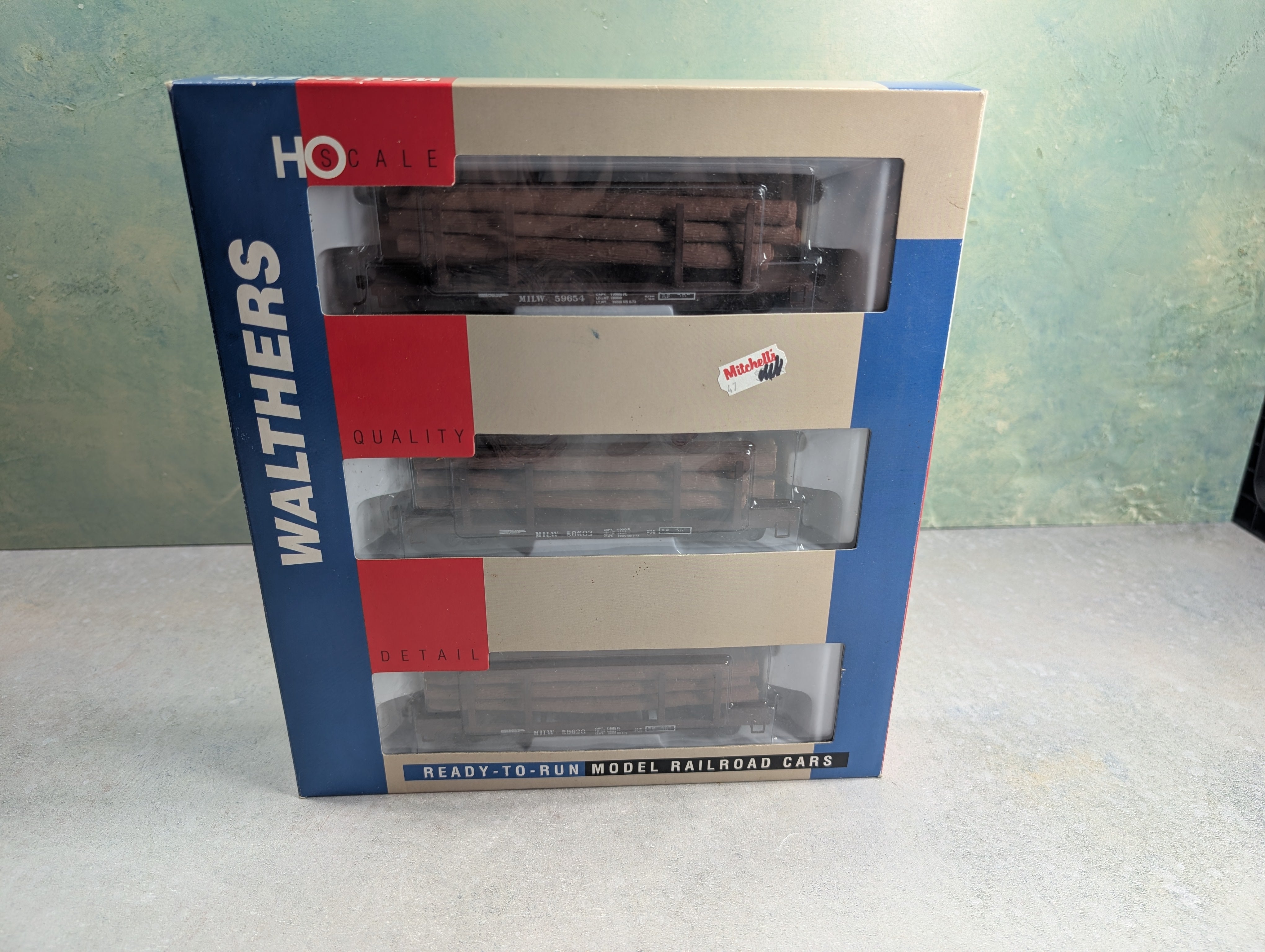 USED Walthers 932-34001 HO Scale 45' Logging Flat Cars w/ Logs Milwaukee Road (3 pcs)