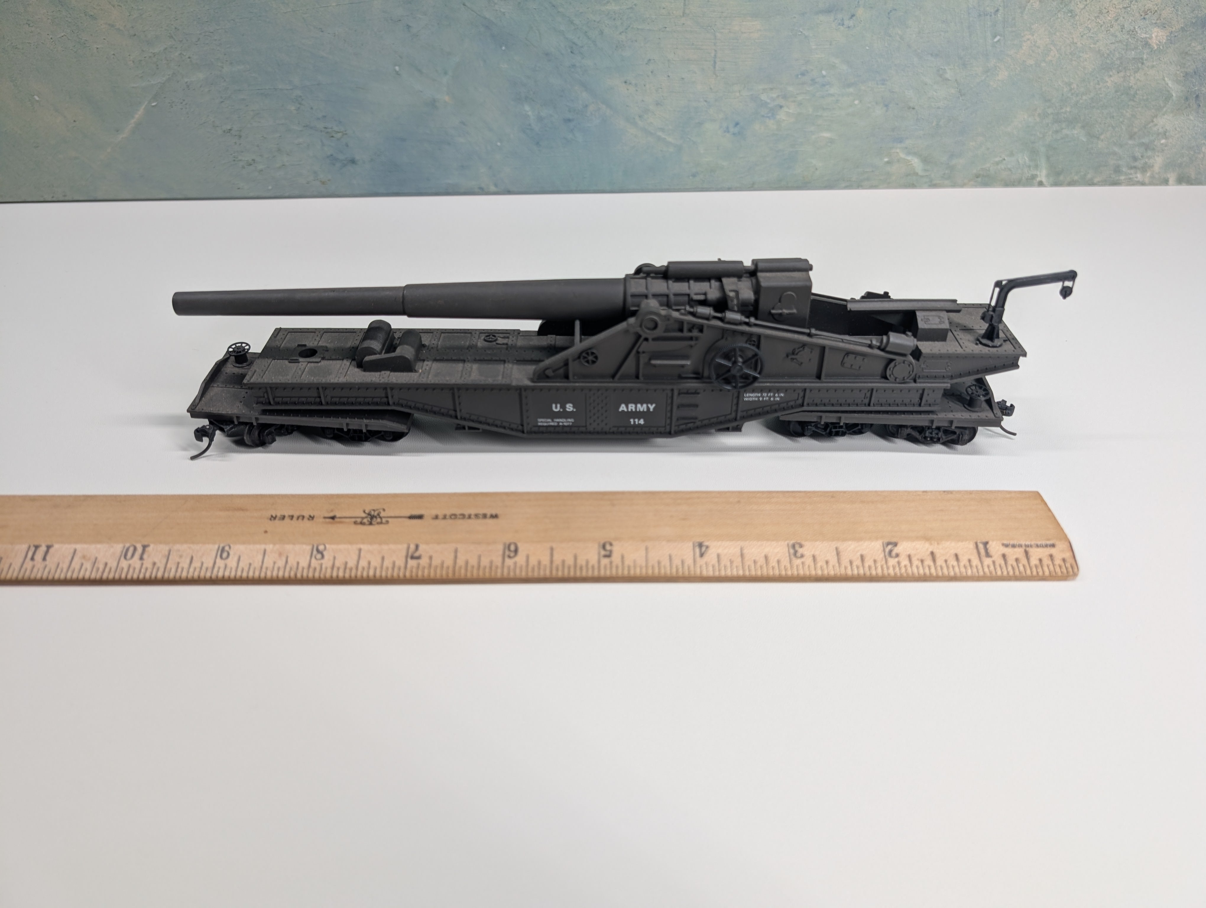 USED AHM HO Scale Large Cannon Railway Gun Car United States Army #114